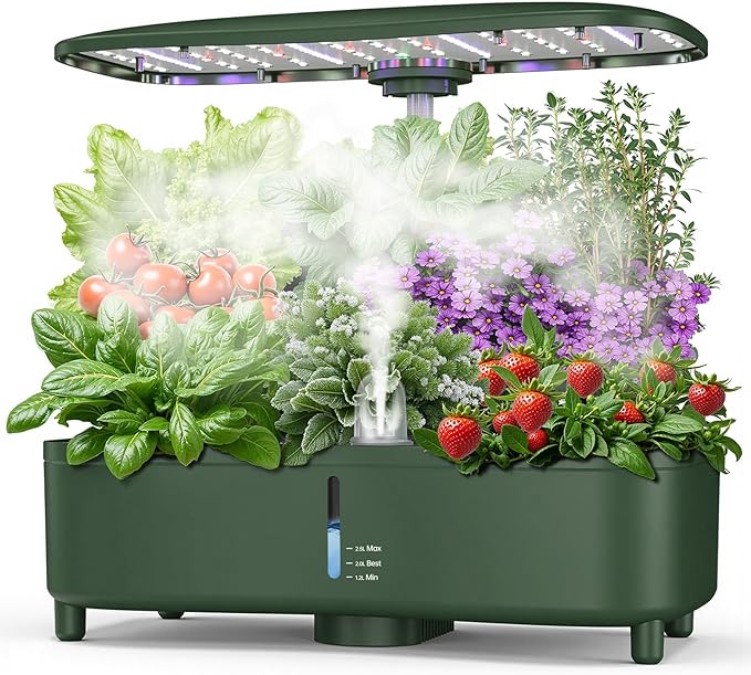 Hydroponics Growing System Kit Indoor, Aeroponics Herb Garden Kit 15 Pods, 3 Grow Modes, 24H Timer Gardening System, Quiet Smart Water Pump Hydroponic Planter Summer/Winter Use (Dark Green)