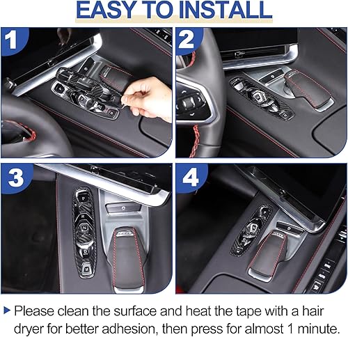 Miniatura 7 de Daeiclru Cubierta de panel de botón de palanca de cambios de fibra de carbono real compatible con Chevrolet Corvette C8 2020-2023, accesorios de