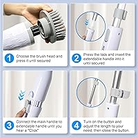 Vista 8 de Limpiador eléctrico giratorio, cepillo de limpieza inalámbrico con mango largo y 8 cabezales de cepillo IPX7 impermeable para baño para suelo