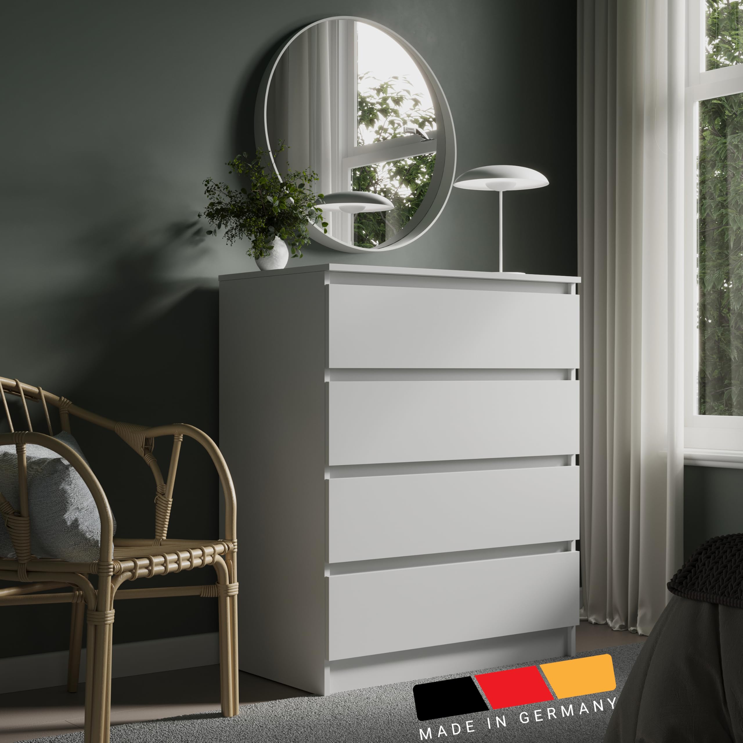 Home Collective Cassettiera larga 80cm con 4 cassetti cassettiera mobile stretto in legno credenza alta camera da letto soggiorno corridoio ufficio organizzatore 80x100 cm (LxA) bianco
