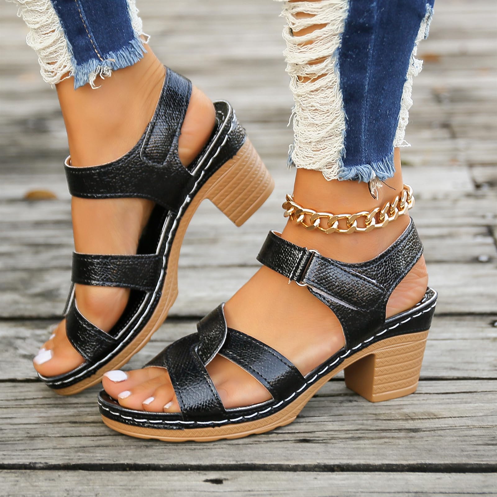 Women Open Toe Platform Heeled Sandals Chunky Block High Heels Buckle Ankle Strap Summer Sandals Fashion Dress Roman Shoes