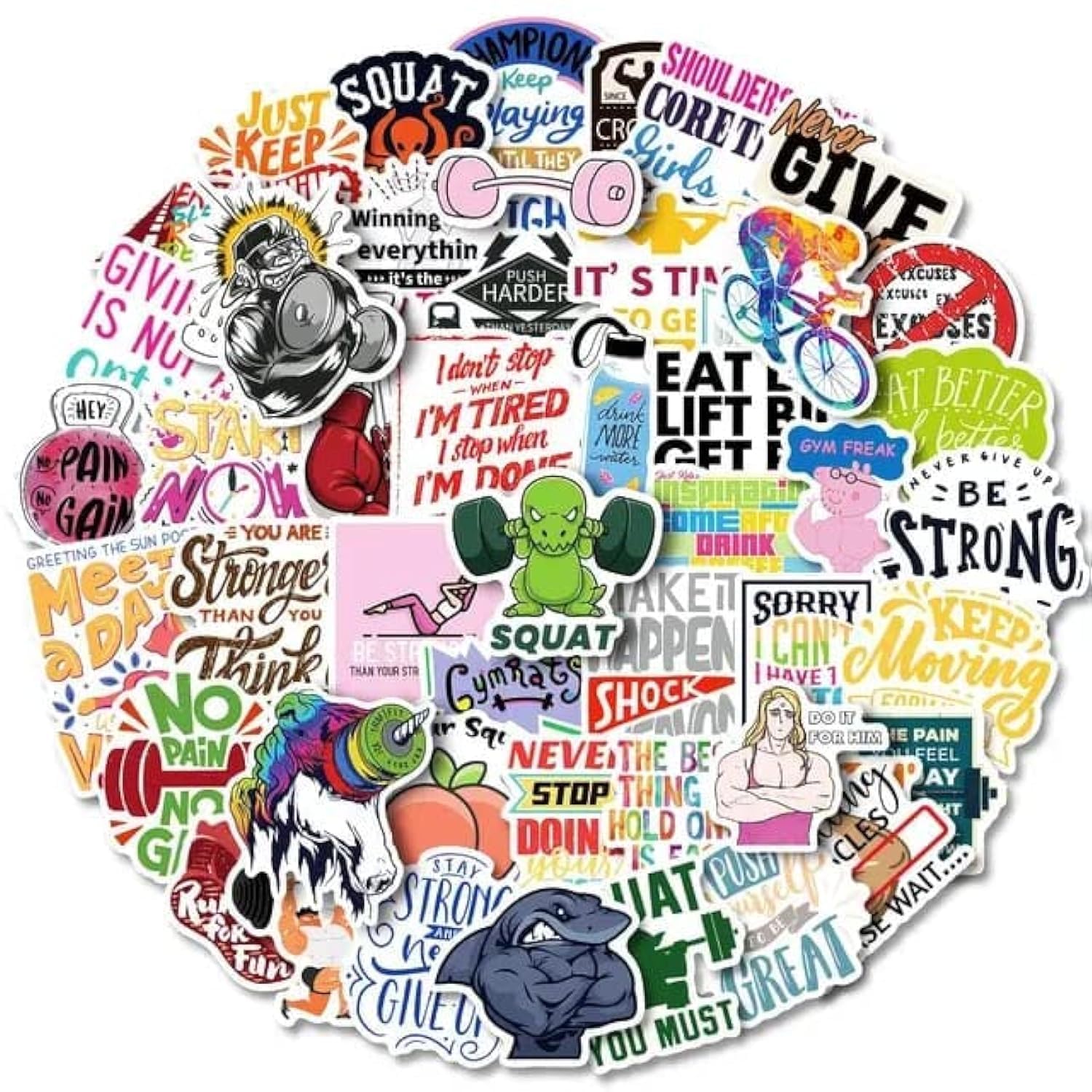 50 pcs Waterproof Vinyl Graffiti Fitness Inspirational Letter GYM Decorative Stickers for Laptop skatebook scrapbooking lunch box cup luggae