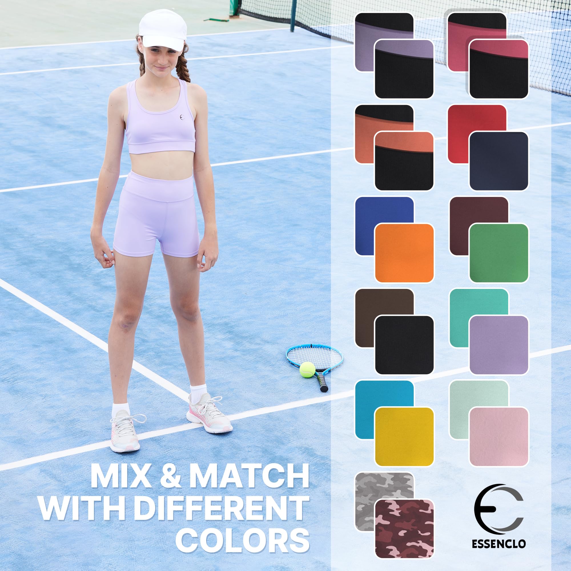 Girls Clothing Athletic Sets Sleeveless Crop Tank Tops & Bike Shorts Cheer, Gymnastics, Volleyball Size 3-16 (5 Pcs)