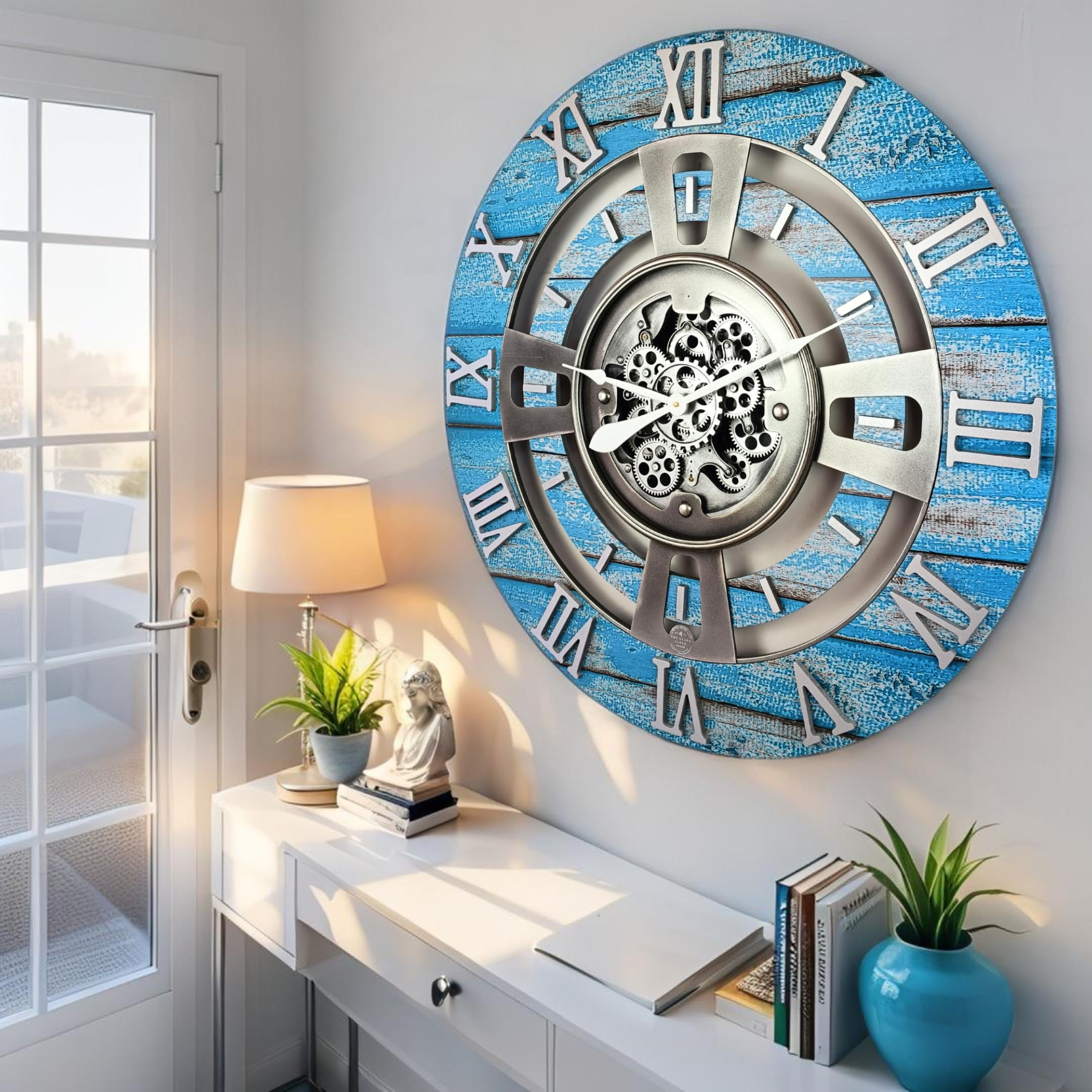 ImprovingLife - Orologio a ingranaggi con movimento reale, linea England (Blu Oceano, 60 cm)