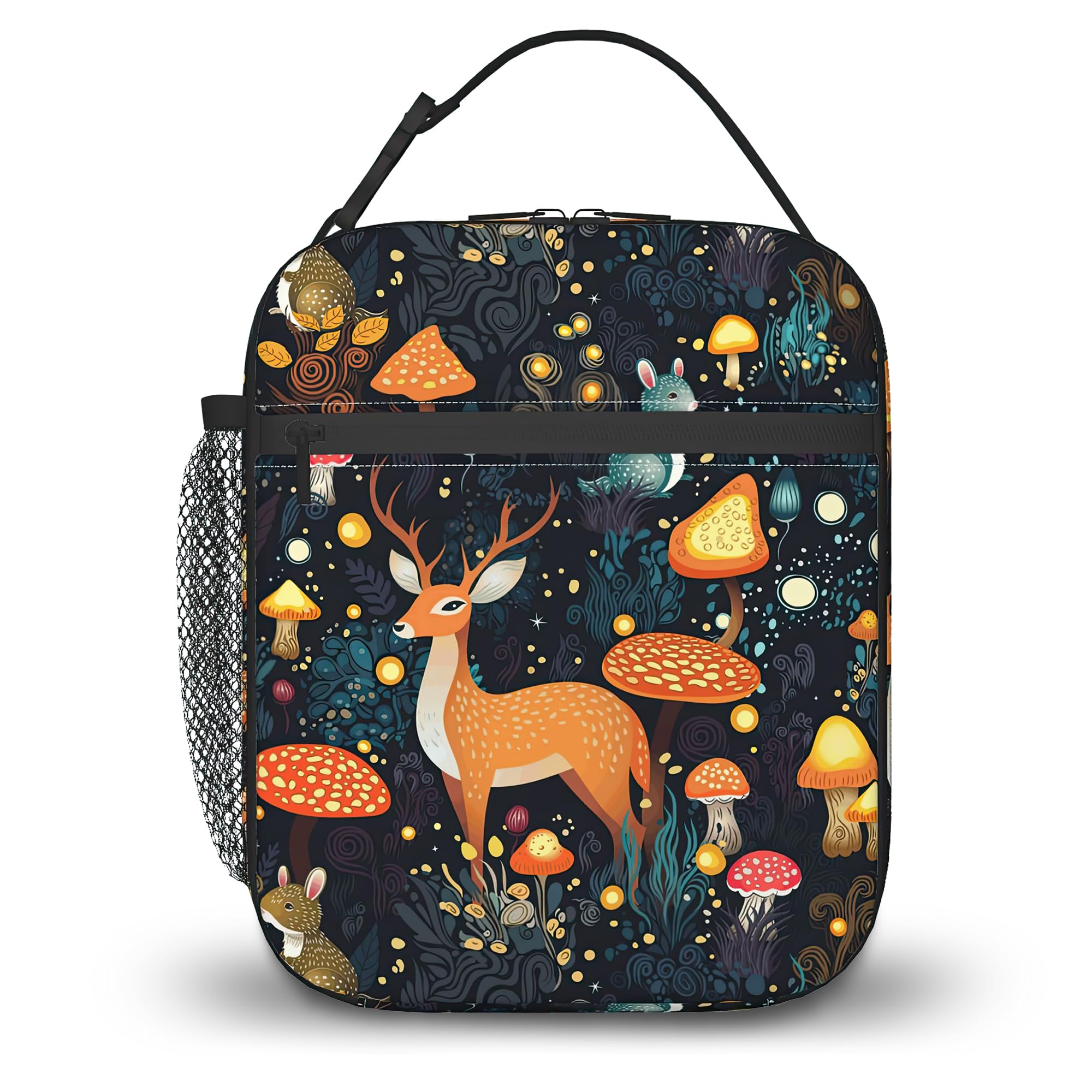 ZIGAHUA Retro MooseLunch Box for Men,Mushrooms Lightweight Reusable Lunch Bag for Girls Boys, Portable Insulated Small Cooler Bag for Picnic, Travel, School, Office