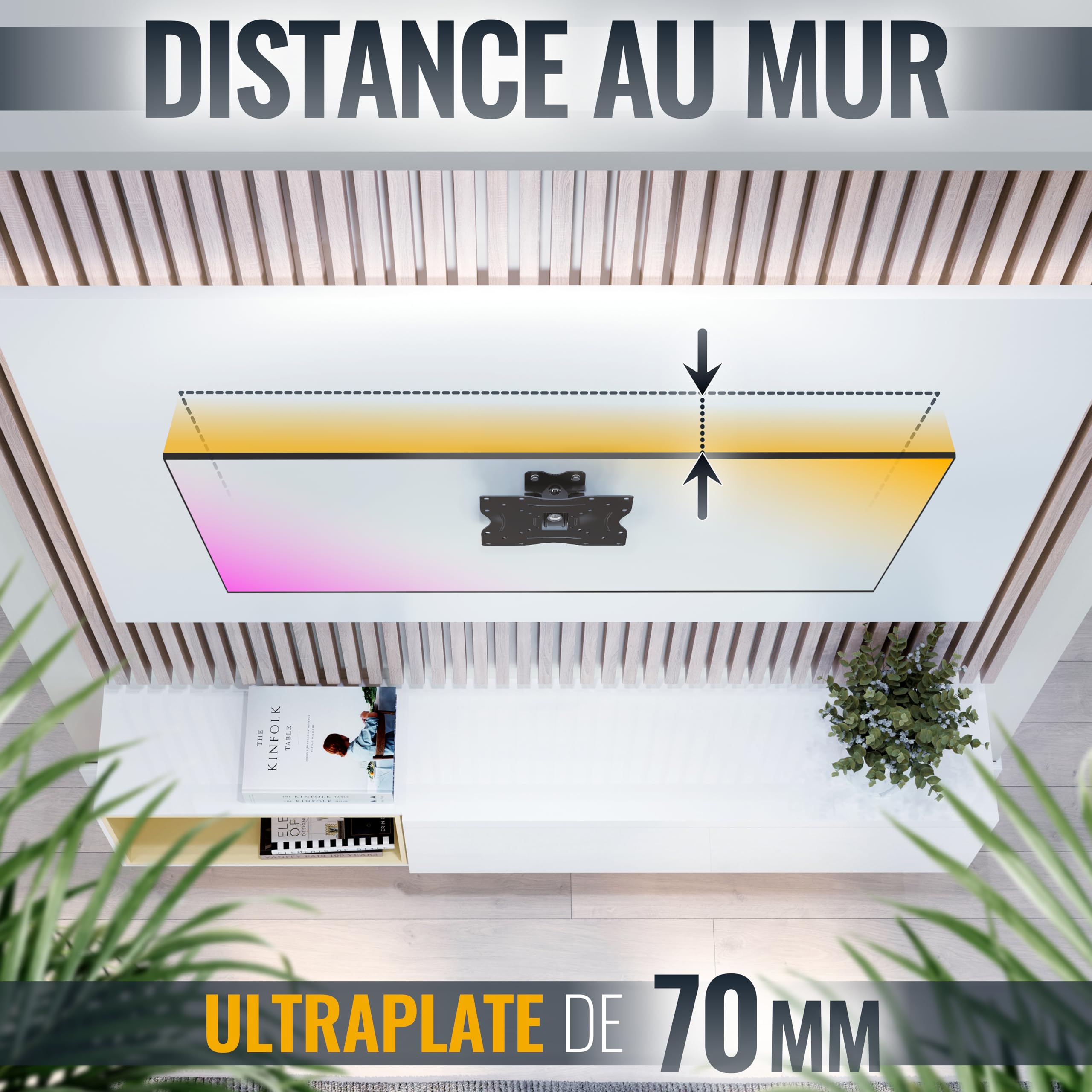 RICOO R12 Support Mural TV 32 40 42 43 48 50 55 Pouces VESA 75x75 100x100 100x200 200x100 200x200 Orientable Inclinable Rotatif Universel Fixation Murale TV