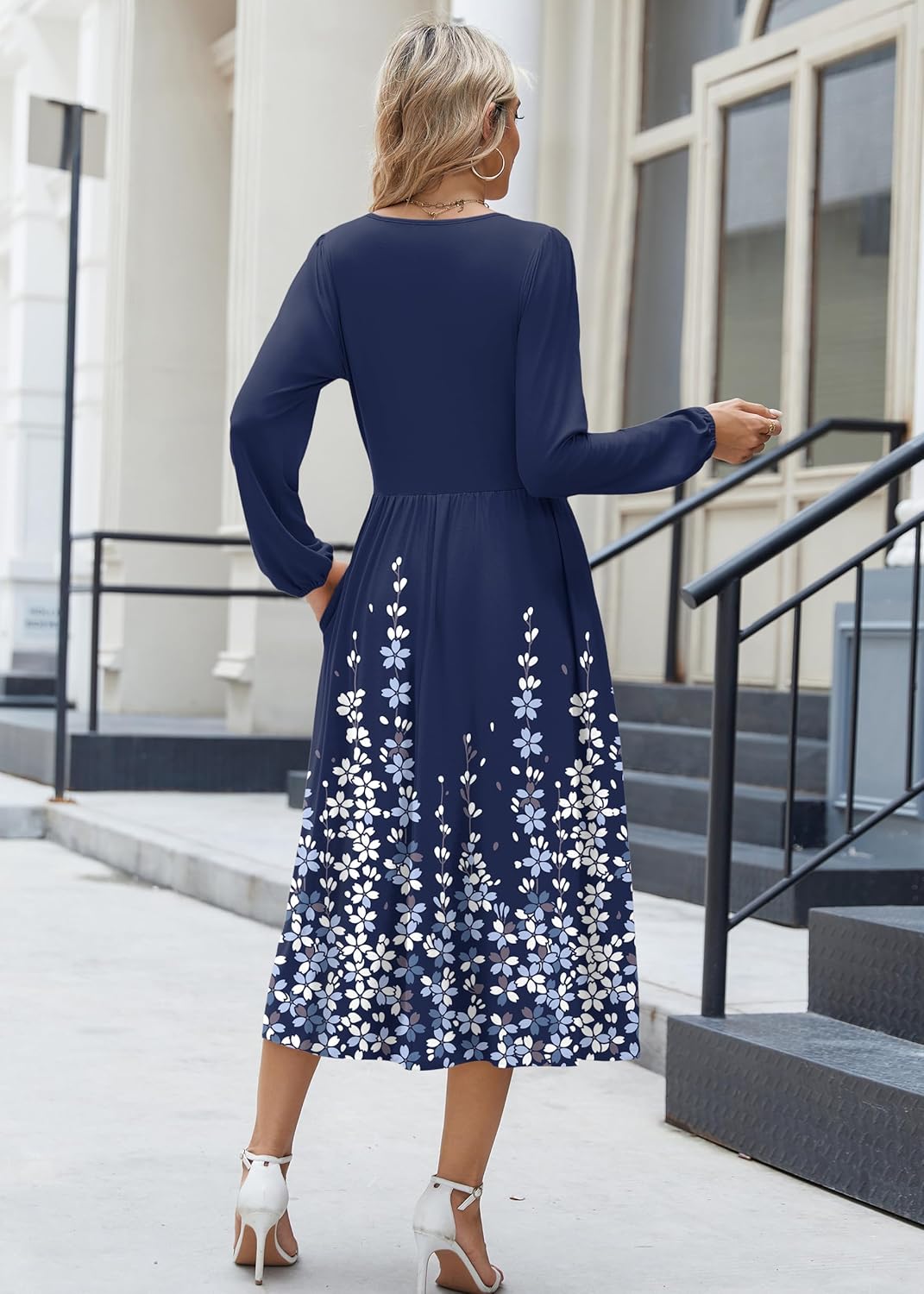 Zeagoo Long Sleeve Dresses for Women 2026 Fall Winter Casual Flowy A-Line Boho Midi Party Long Dress with Pockets - Image 5