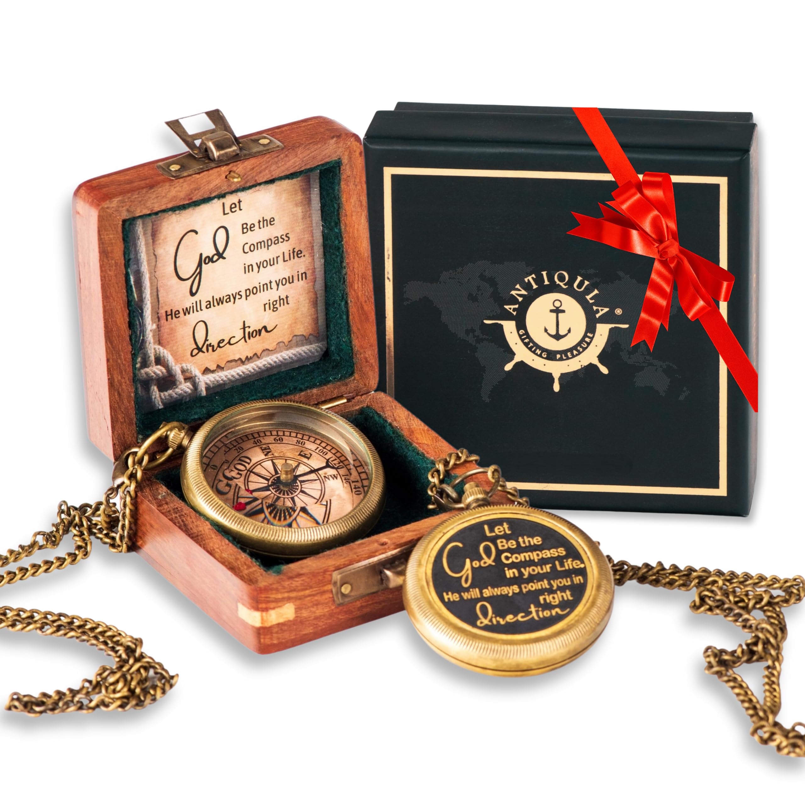 Antiqula Brass Compass - Graduation Gifts , Pirate Accessories & Baptism Gift For Boys , Steampunk Christening & Travel Decor Compasses For Missionary , Inspirational , Sentimental Compus For Grandson