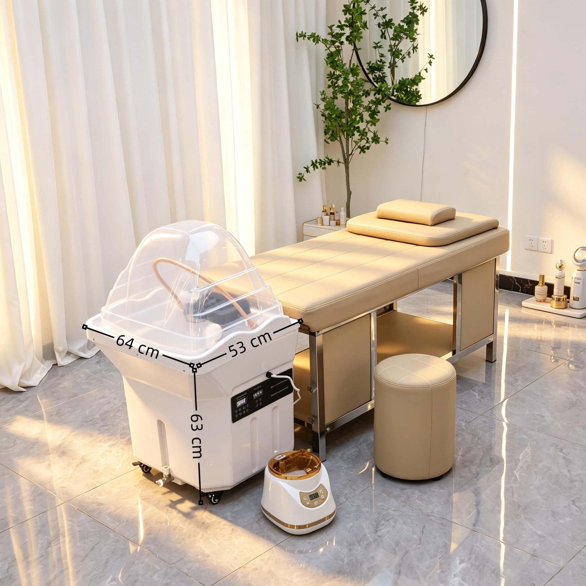 Equipo Spa JaponéS Capacidad, Lavacabezas Peluqueria con Tanque 60l, Lavabo Champú con CirculacióN Agua y FuncióN Terapia Luz, Cama de Champú de Masaje, para Salones y Spas
