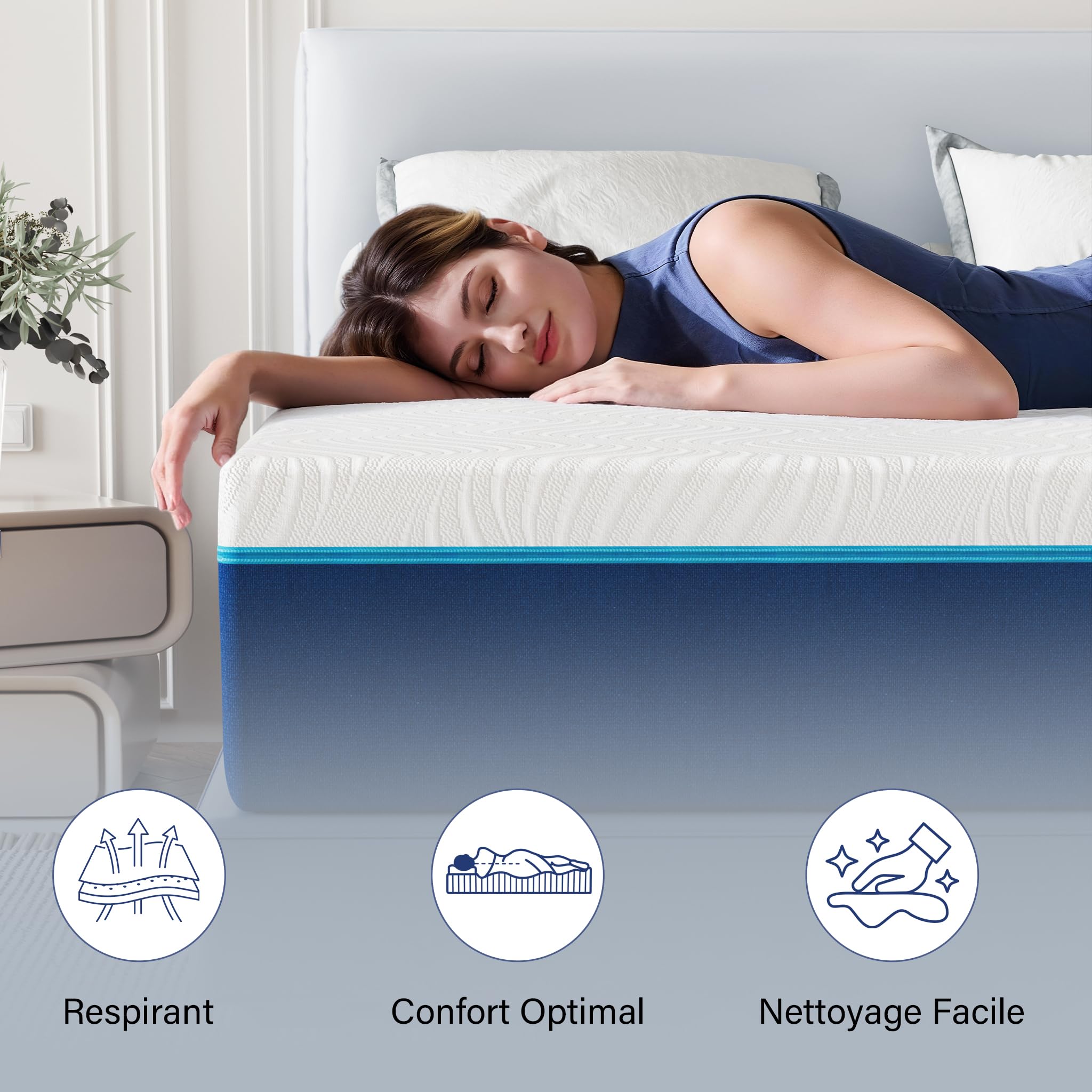 DEWINNER Matelas 160x200, 20cm Épaisseur, Mousse à Mémoire de Forme, Fermeté Moyenne, 7 Zones de Confort, Soutien Parfait, Réversible à Deux Faces,pour Chambre Adulte, Couple ou Appoint