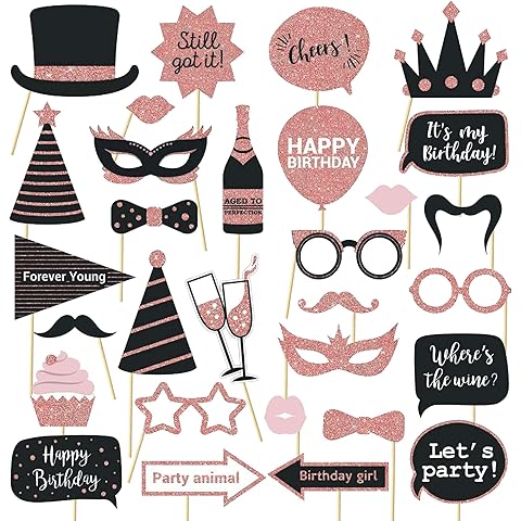 Party Birthday Photo Booth Props, 30Pcs Set of Happy Birthday Selfie Party Supplies...