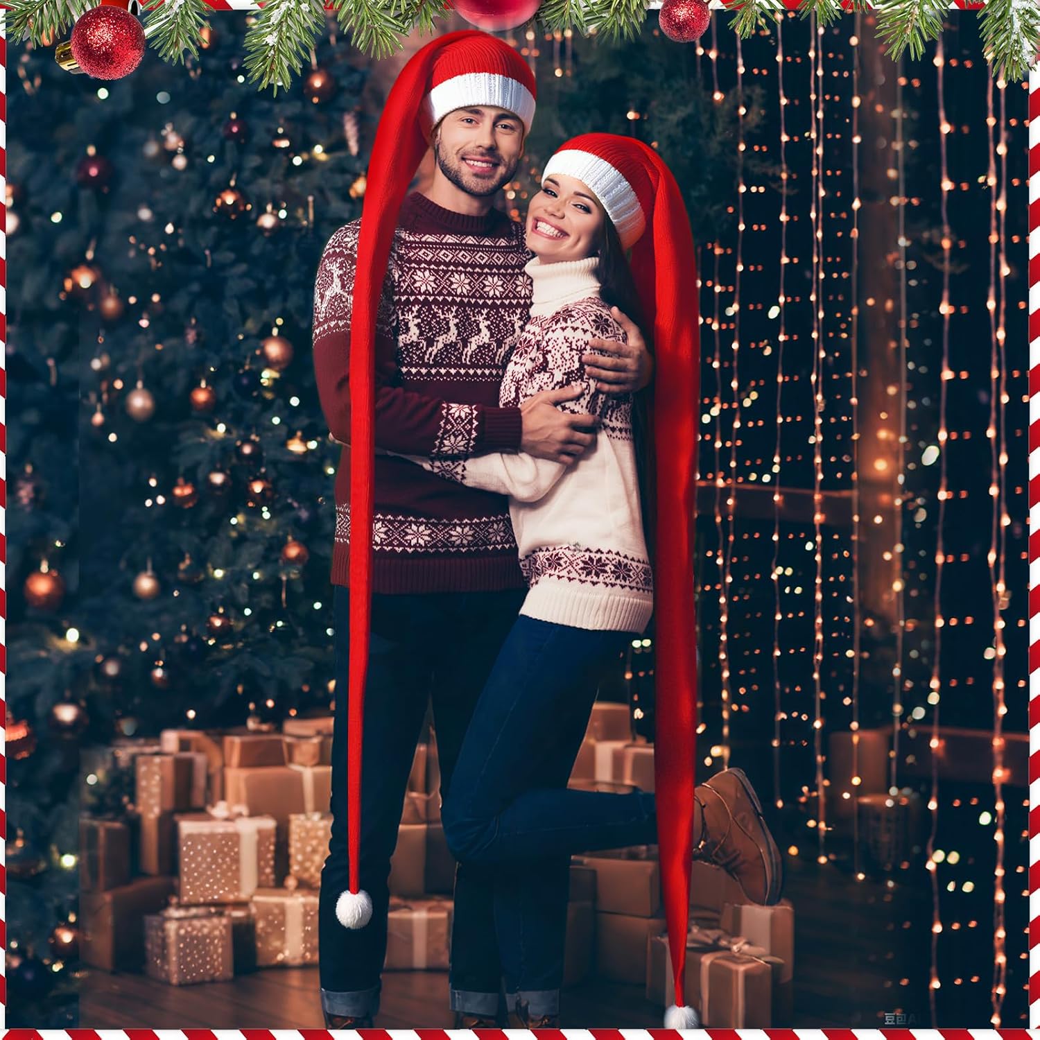 Bonuci 5 Feet Extra Long Christmas Santa Hat for Adults Red and White Plush Long Santa Knitted Hats Christmas Crochet Claus Cap Xmas Party Costume Decor - Image 6