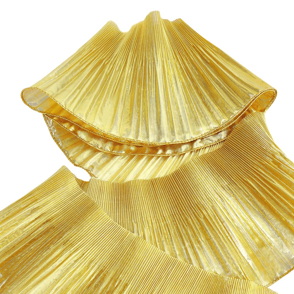 FINGERINSPIRE 2.7m 3D Ruffled Lace Trim 155mm Wide Pleated Ruffle Trim Gold Lace Edging for Sewing Polyester Decorative Ribbon for Wedding Dresses DIY Craft Projects Clothes Decoration