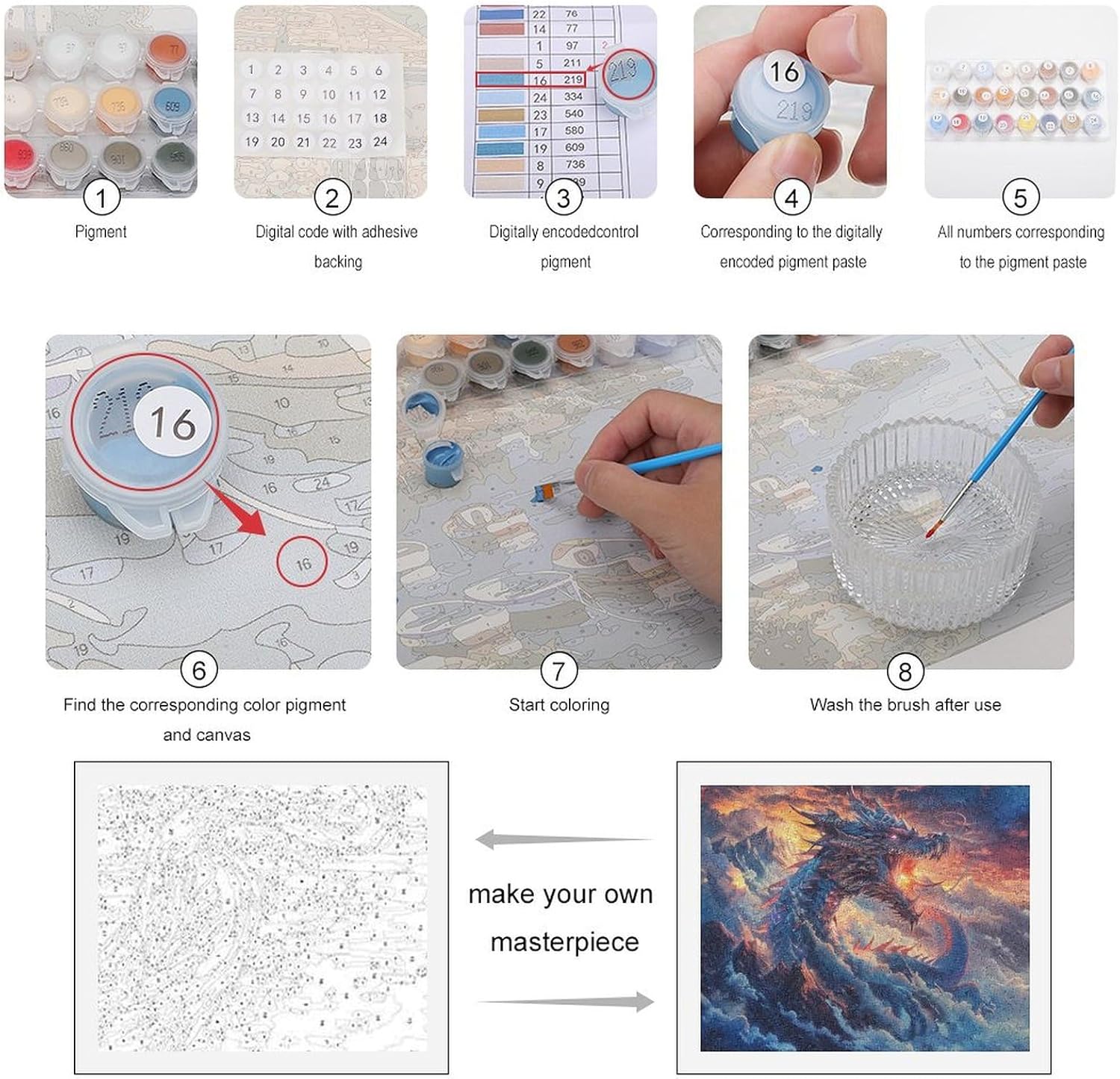 Dragon Snow Mountain Sunset Paint by Numbers for Adults DIY Oil Painting Kit Digital Paintings on Cotton Abstract Artwork 22x18 Inch