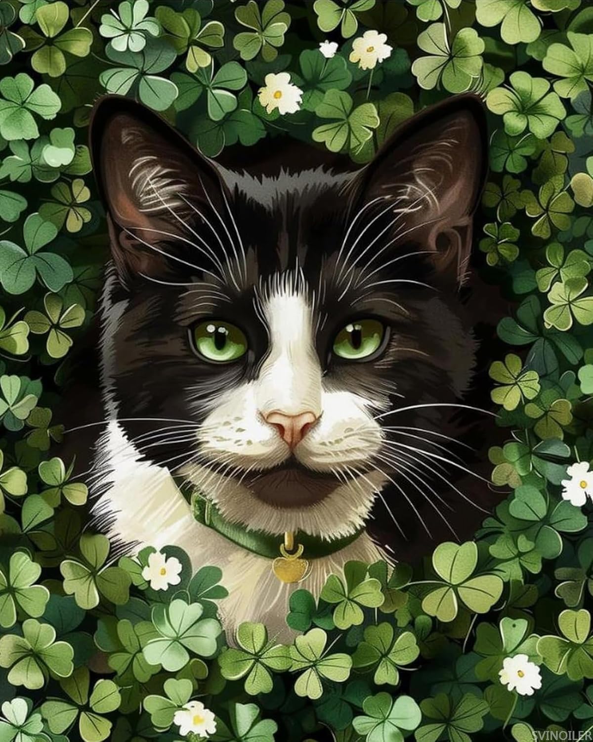SVINOILER Cat St Patricks Day Paint by Numbers Kit for Adults Beginner Tuxedo Cat Green DIY Digital Oil Painting Kits on Canvas with Brushes and Acrylic for Home Decor Gifts 16x20 Inch