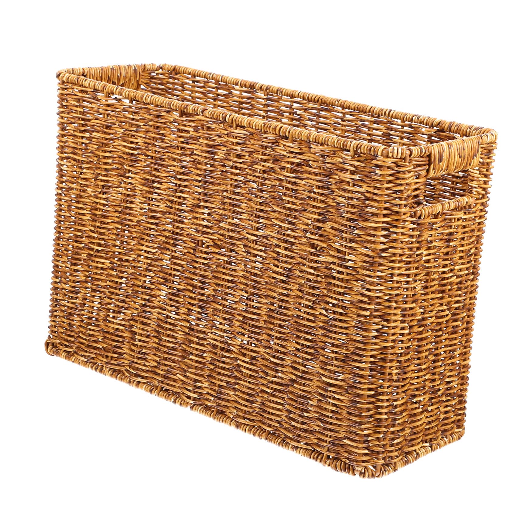 Panier de rangement pour magazines en paille café foncé pour embellir la table basse du salon