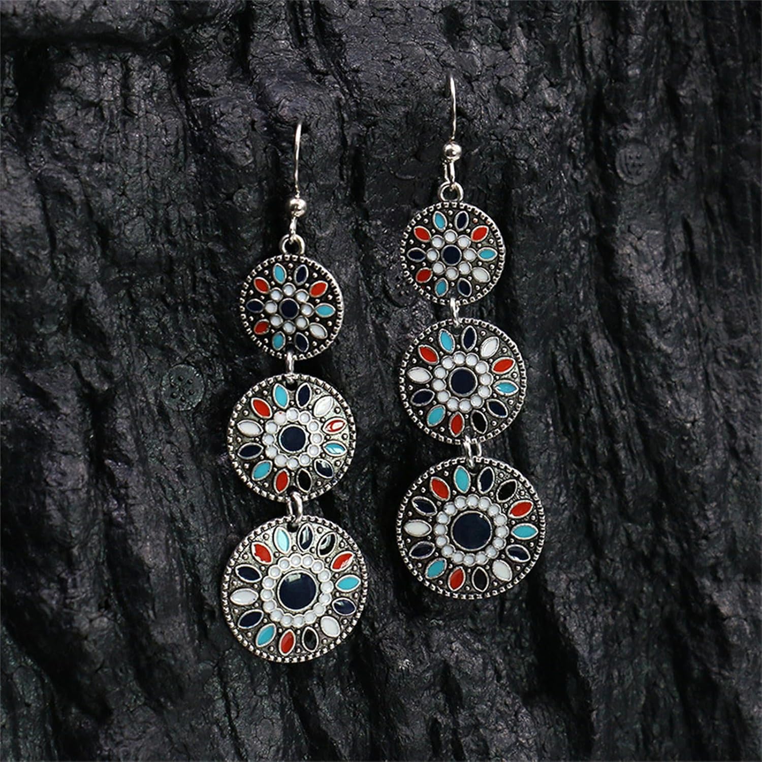 Handmade Boho Teardrop Earrings for Women Unique Tribal Ethnic Colorful Vintage Antique Enamel Waterdrop Dangle Drop Statement Earrings All-match Sculpted Water Drop Jewelry Gifts - Image 5