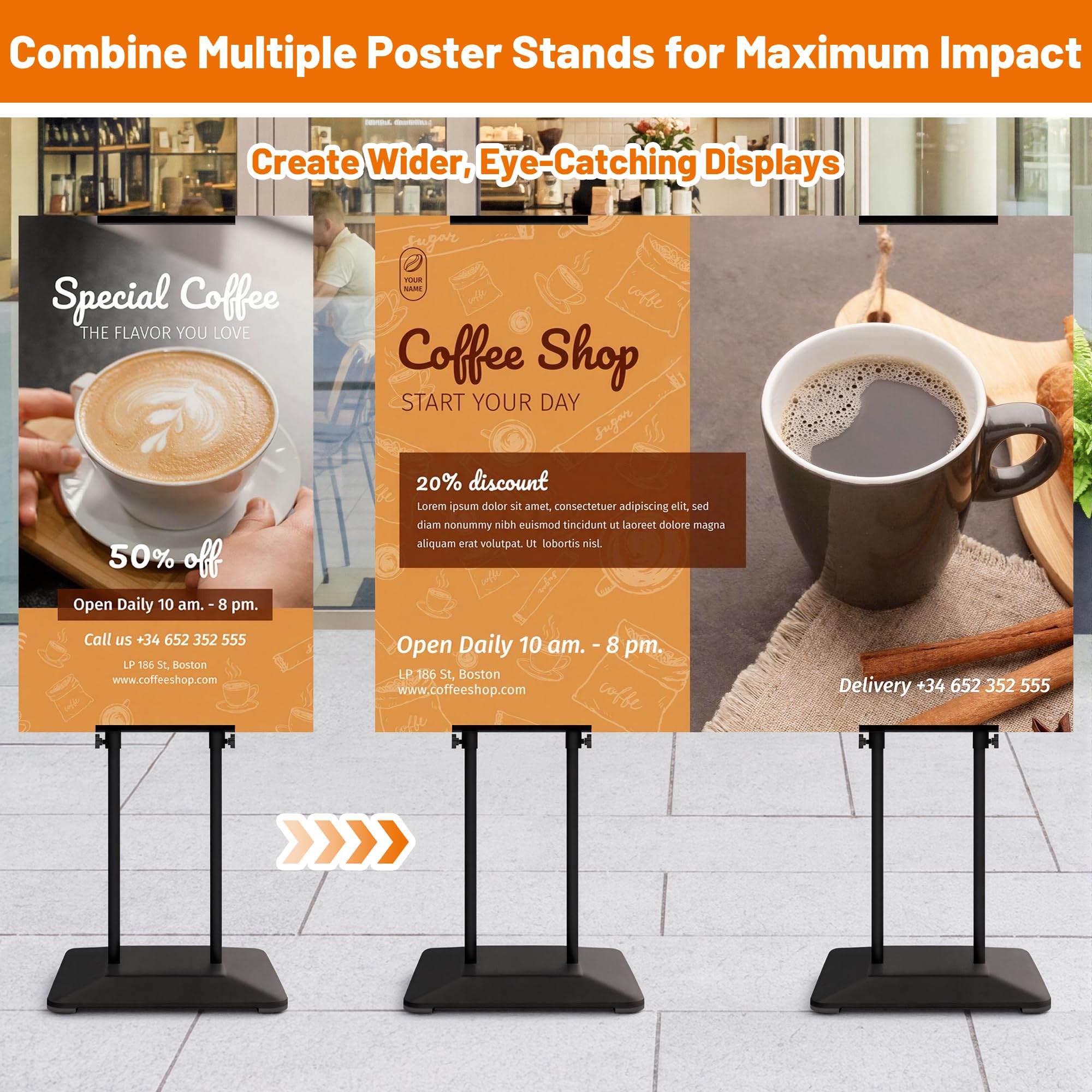 Soporte para Carteles 4 Piezas con Base Estable, Expositor Ajustable | Expositor doble cara para KT,Soporte publicitario para póster,banner,tiendas,soporte menú restaurante,oficina,hotel