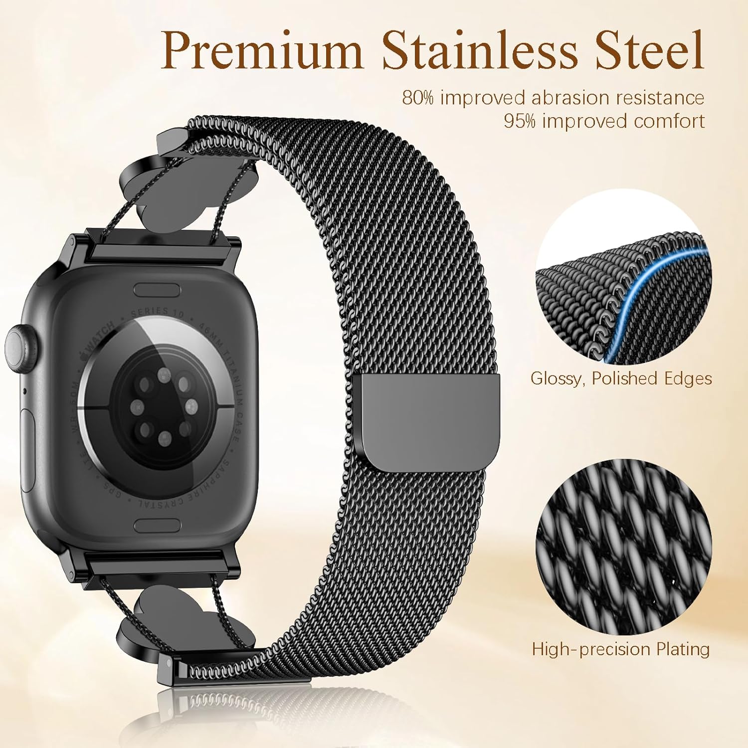 Magnetic Band Compatible for Apple Watch Bands for Women iWatch Series 10 9 8 7 6 5 4 3 Ultra SE 2 1, Stainless Steel Mesh Wristband Metal Strap for Apple Watch 38mm 40mm 41mm 42mm 44mm 45mm 46mm 49mm - Image 5