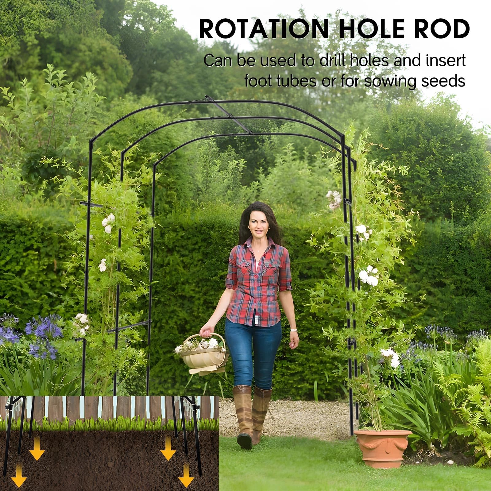 Rankhilfe gurken 220cm hohes Rankhilfe Rankbogen aus Metall Gartenbogengitter mit Gartenklammern und gedrehtem Riemen für Kletterpflanzen Wein Gemüse Obst Blumen Hof Rasen (190x180x220cm)
