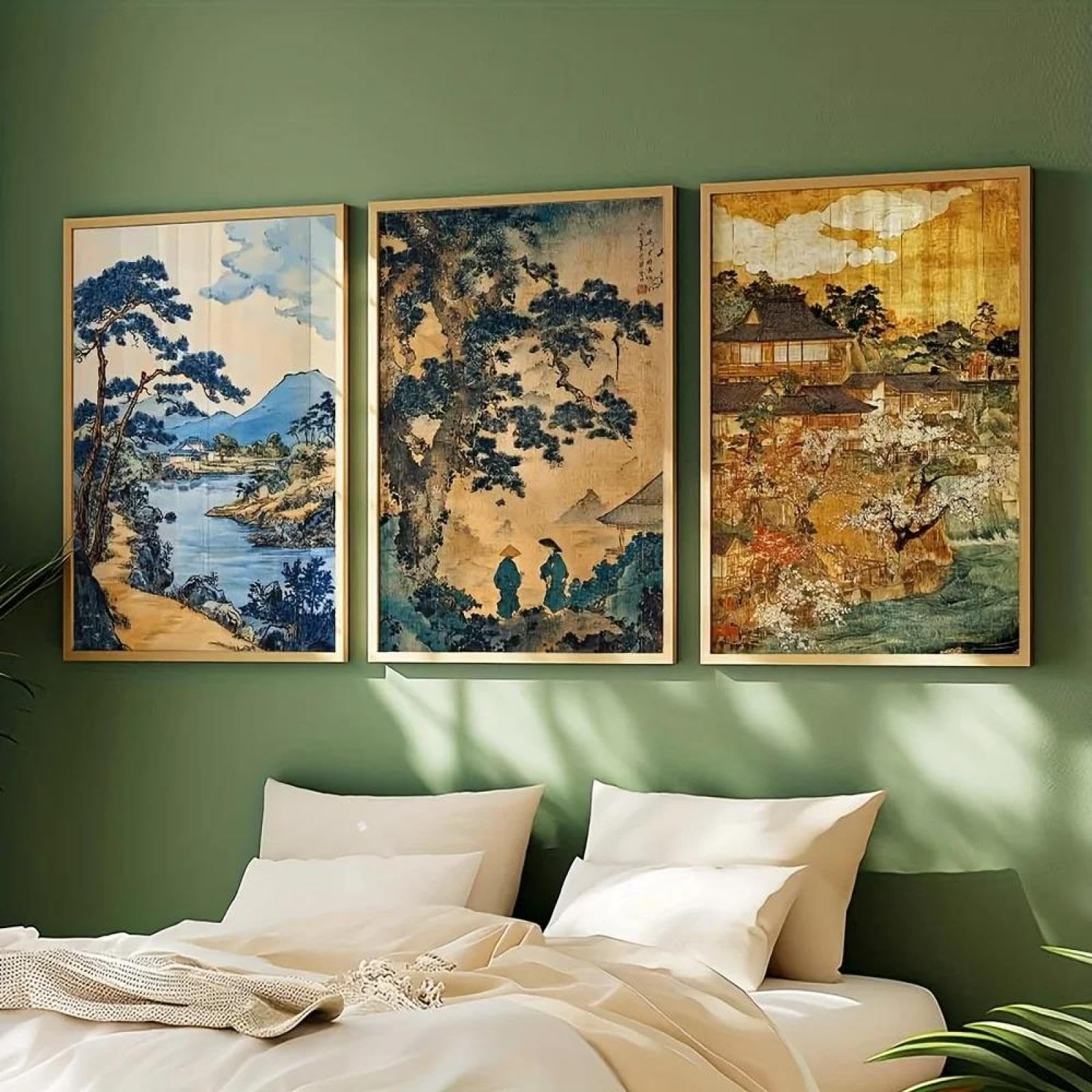 Baibexing Abstract Mountain Trees River Landscape Canvas Painting Poster Prints Wall Art Picture For Living Room Home Decor A1 50X70Cmx3Pcs Unframed