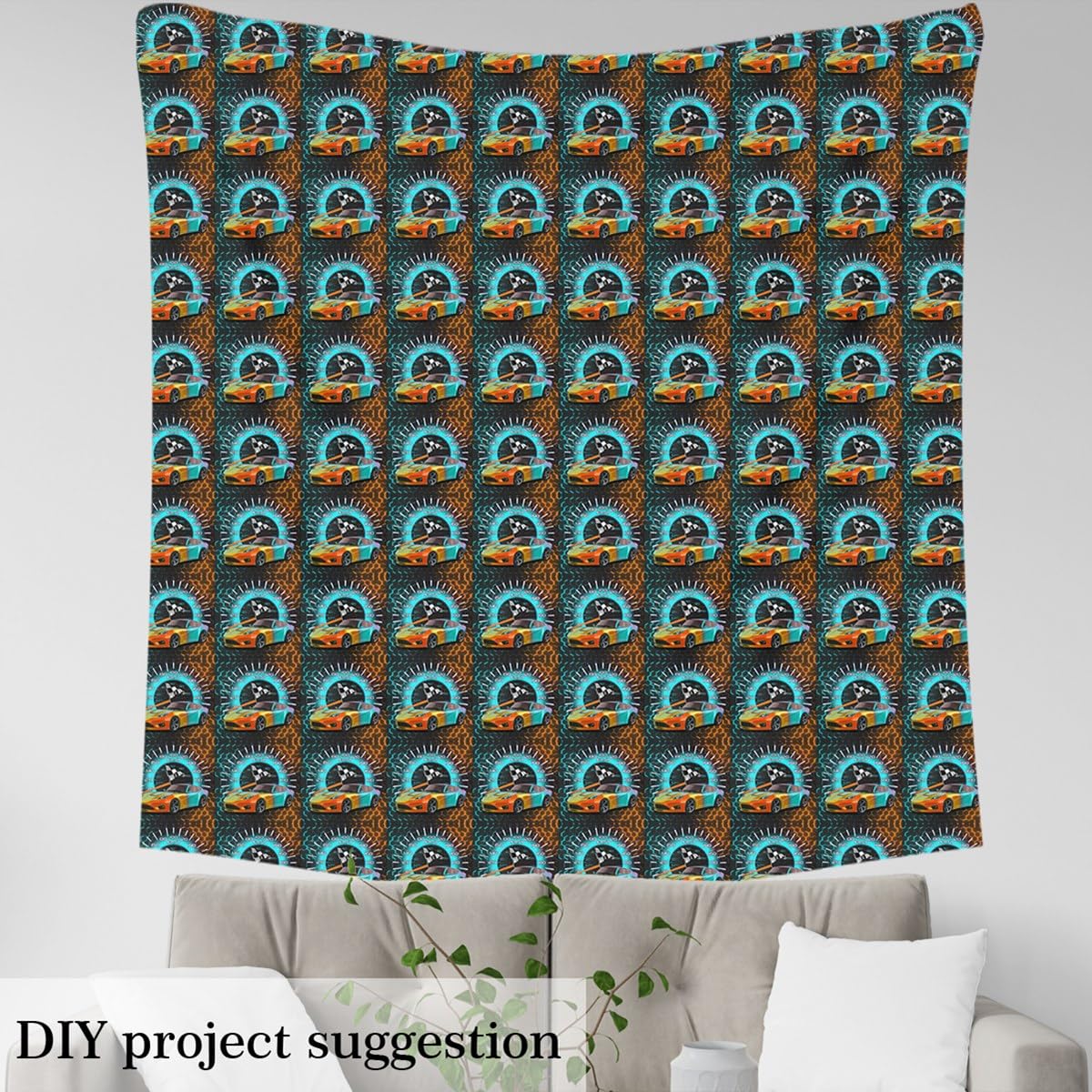 Homemissing Rennwagen Stoff Meterware 276x150cm Rennwagen Dekorative Wasserdichter Patchwork Stoffe Teal Orange Waben Polsterstoff für Stühle Sechseckig Rennwagen DIY Stoffpaket