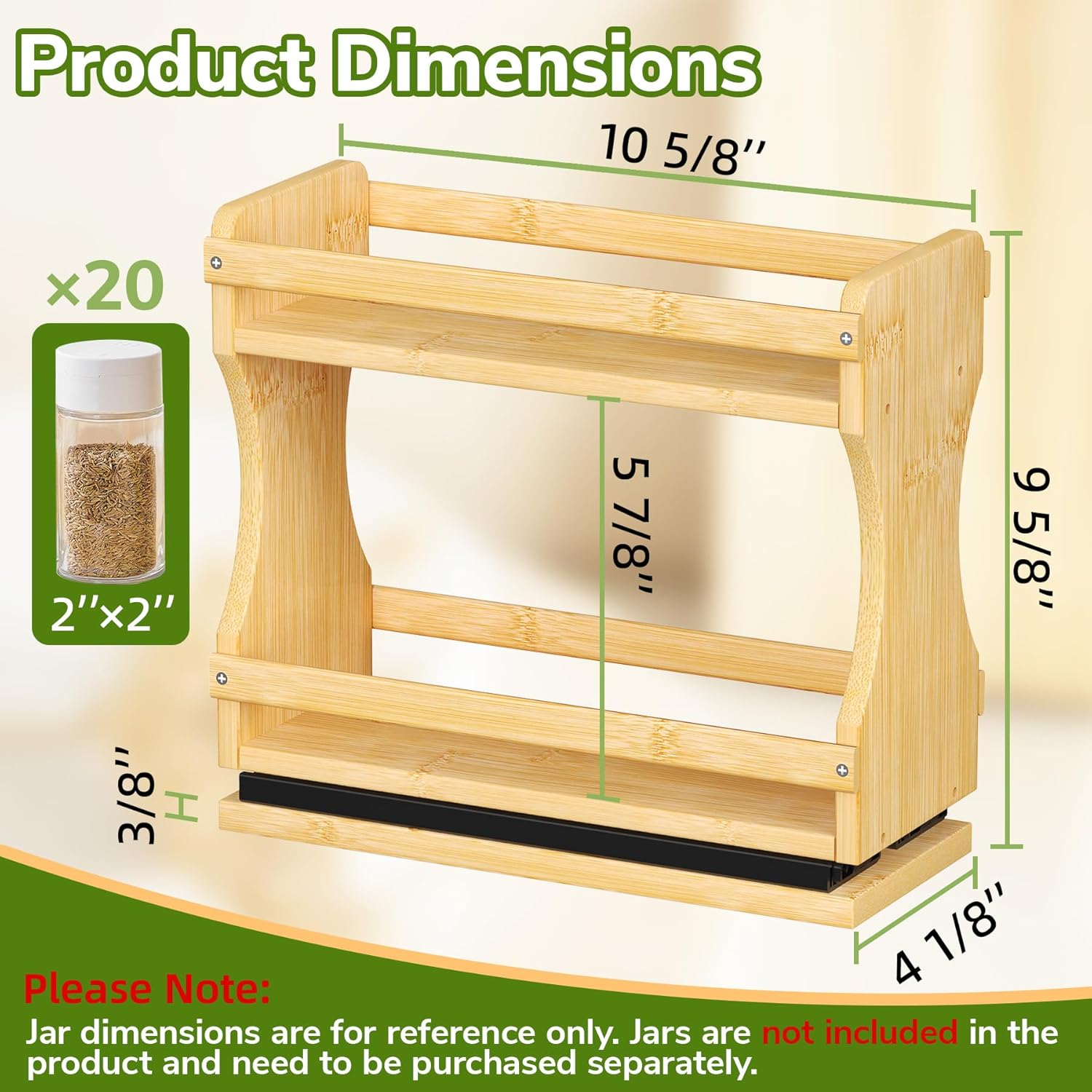 BAMEOS Pull Out Spice Rack Organizer for Cabinet, Bamboo Wide 4.2" Slide Out Seasoning Organizer for Kitchen, No Drill Anti-Tip Ball Bearing Silent Glides, Pantry Cabinet Organizer,Natural