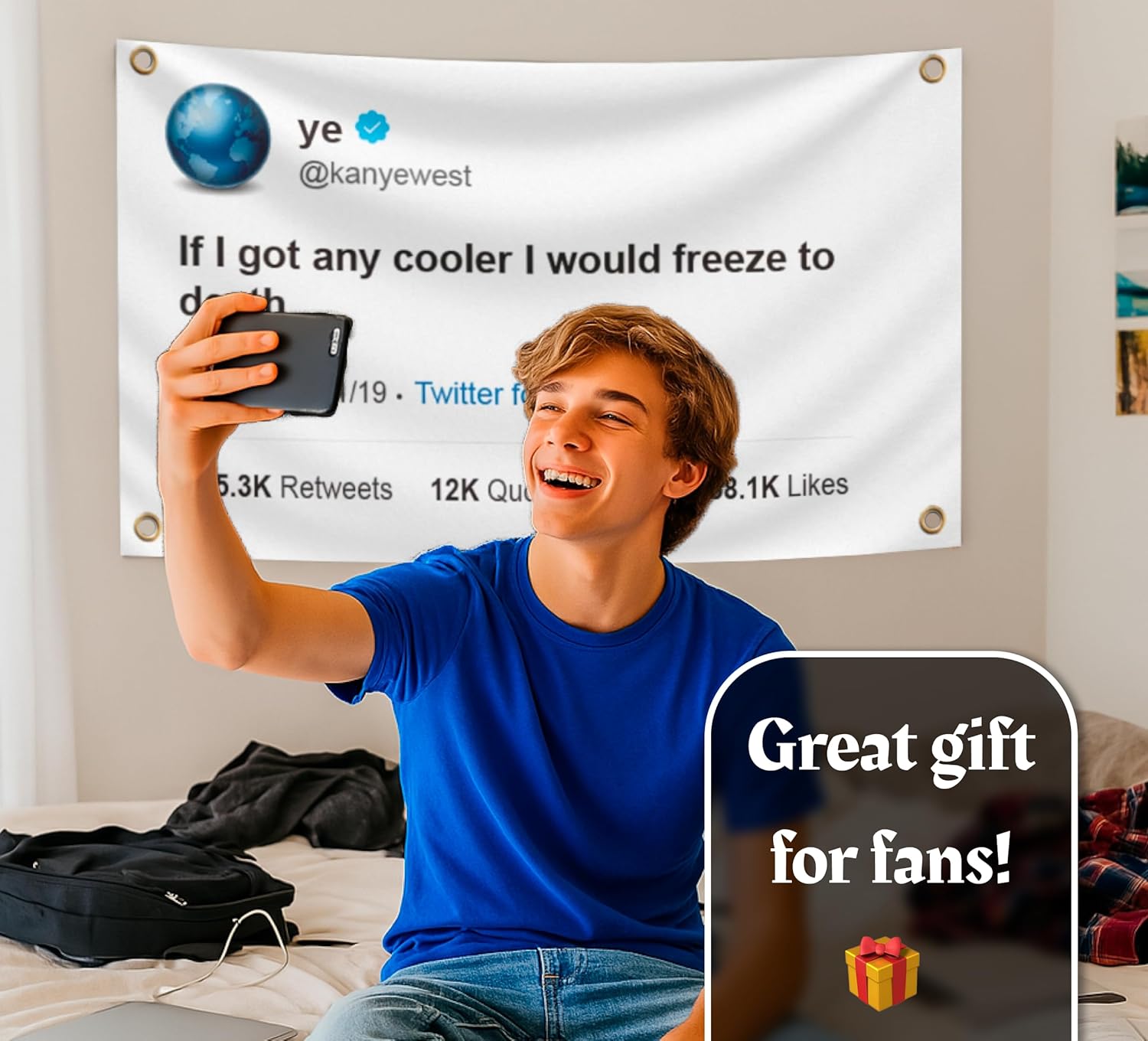 3x5 Feet If I Got Any Cooler I Would Freeze to Death Tweet Polyester Flags with 4 Brass Grommets - Funny Meme Single Sided Flag Tapestry for Bedroom Decorations - Cool Flags Outdoor or Indoor Decor - Image 5