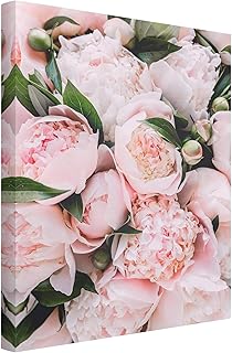 Bilderwelten Stampa su Tela Quadro Moderno Peonie Rosa con Foglie - Verticale 4:3, 40 x 30cm