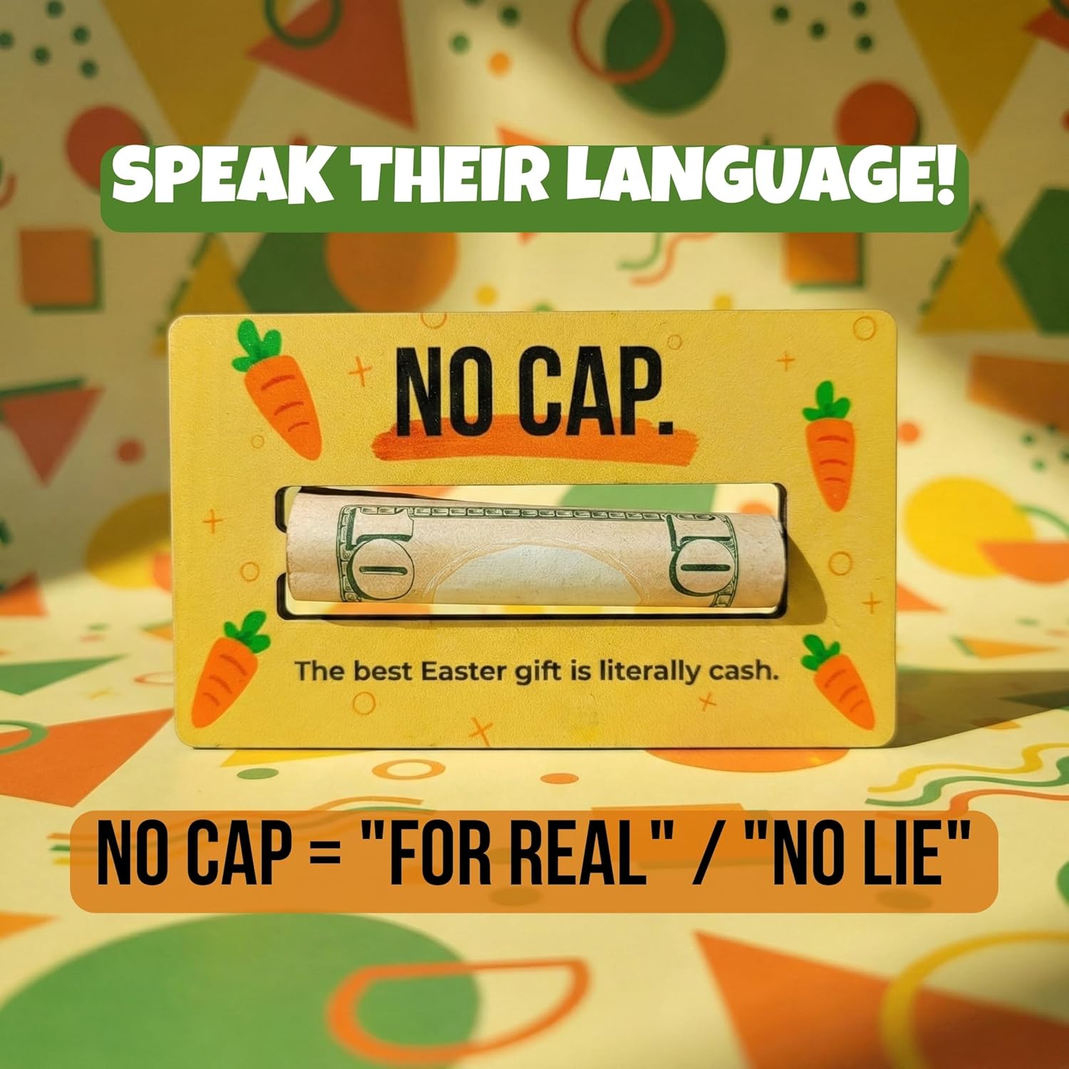 KATINAT Funny Easter Money Holder for Cash Gift - Viral Slang No Cap & Main Character Energy Cards for Teens, Tweens, Gen Alpha - Unique Easter Basket Stuffers Gag Gifts for Boys & Girls (Set of 2)