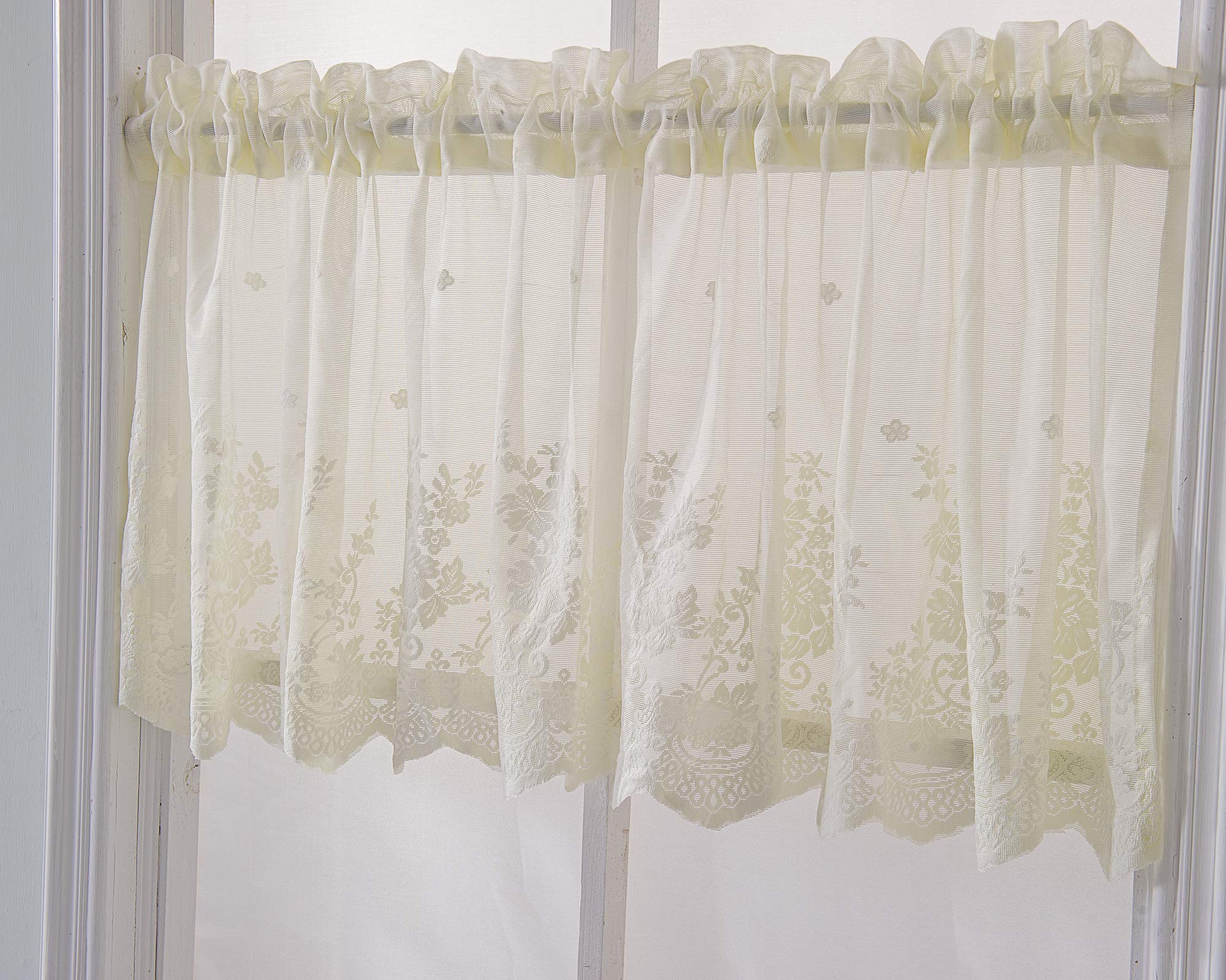 Lace Floral Curtain 51x16in Embroidery Semi Sheer Short Window Curtain for Kitchen Floral Vintage Swag Valance for Dinning Room Bedroom Bathroom Cafe Small Windows
