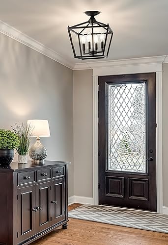 Miniatura 3 de JONATHAN Y JYL7610A - Mini linterna de hierro de 12 pulgadas, 4 luces, moderno montaje empotrado, rústico, industrial, regulable, luz cálida