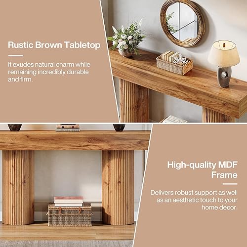 Miniatura 6 de Tribesigns Mesas consola para sala de estar, mesa de entrada de granja de 63 pulgadas de largo con patas acanaladas detrás del sofá, moderna mesa de