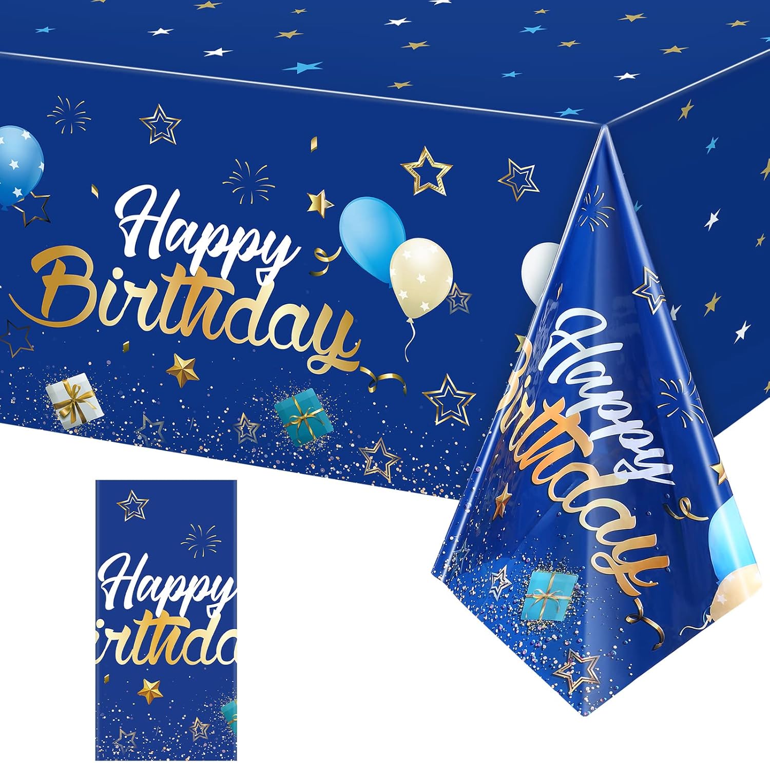 Tegeme Navy Blue Party Supplies Stars Happy Birthday Tablecloths Starry Confetti Table Covers for Kids Boys Girls Baby Shower Birthday Party Decorations(Navy Blue and Gold,6 Pack)