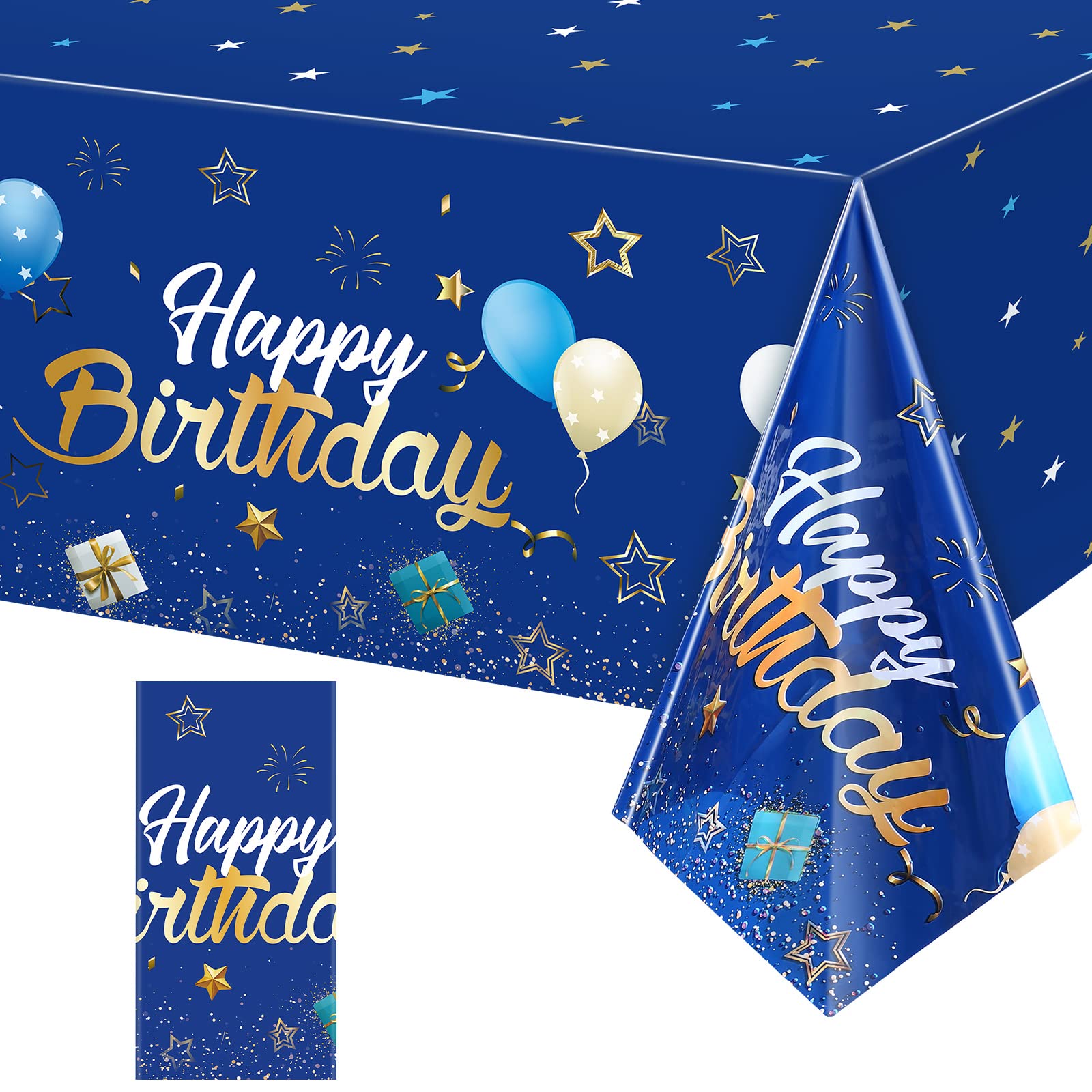 Tegeme Navy Blue Party Supplies Stars Happy Birthday Tablecloths Starry Confetti Table Covers for Kids Boys Girls Baby Shower Birthday Party