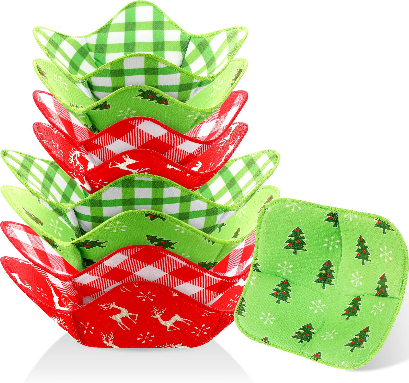 Photo 1 of ***BUNDLE 2 PACK***
8 Pieces Microwave Bowl holders for hot food Microwave Safe Holder Red Green Plaid Elk Microwave Safe Holder Microwave Plate Covers for Hot Food Bowl Holder for Kitchen Party, 2 Sizes