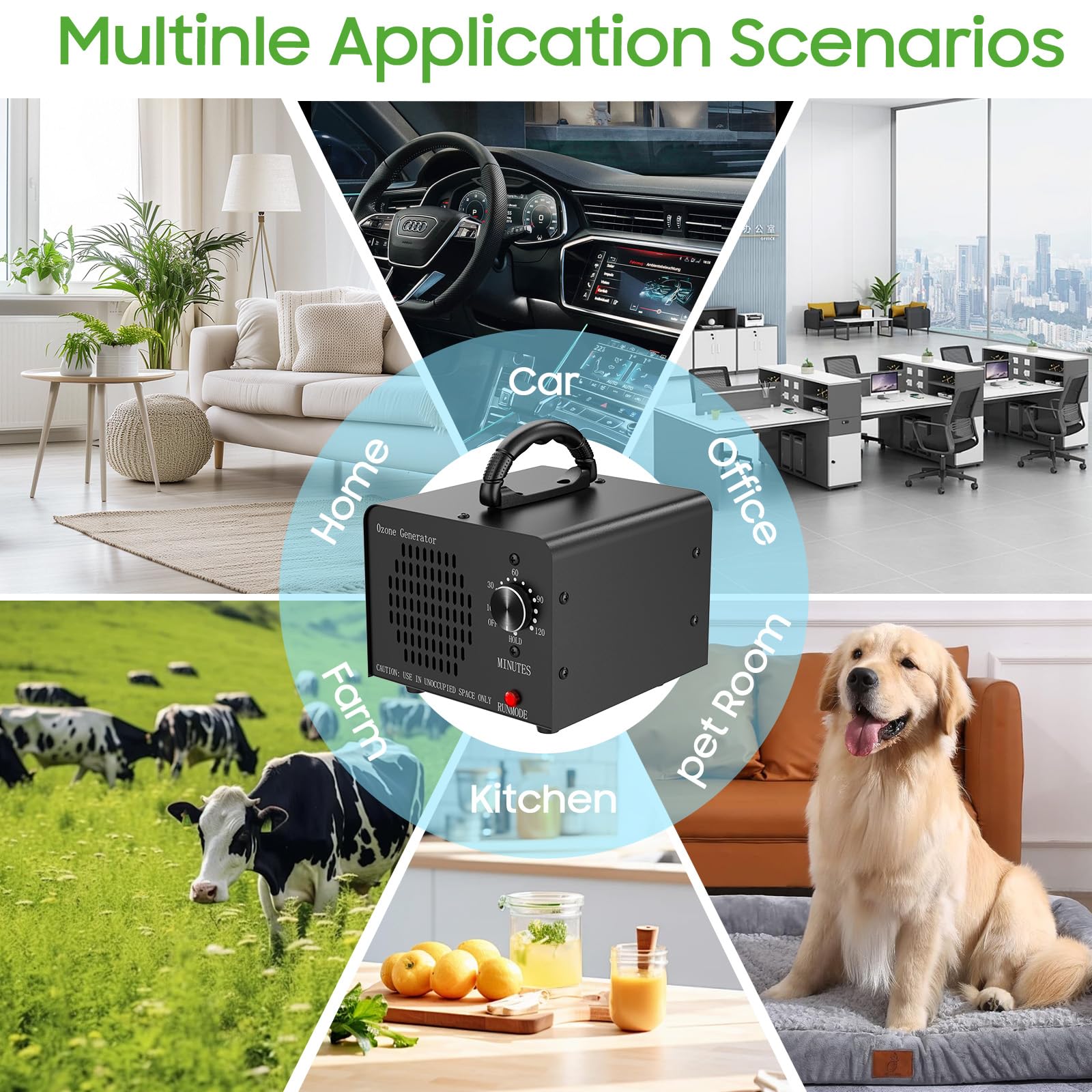Ozongenerator-Maschine, 200.000 mg/h, hohe Kapazität, Ozon-Geruchsbeseitiger, Luftreiniger für Zuhause, Auto, Haustier- und Kellergeruch, geeignet für Räume bis zu 7.000 Quadratfuß, Schwarz
