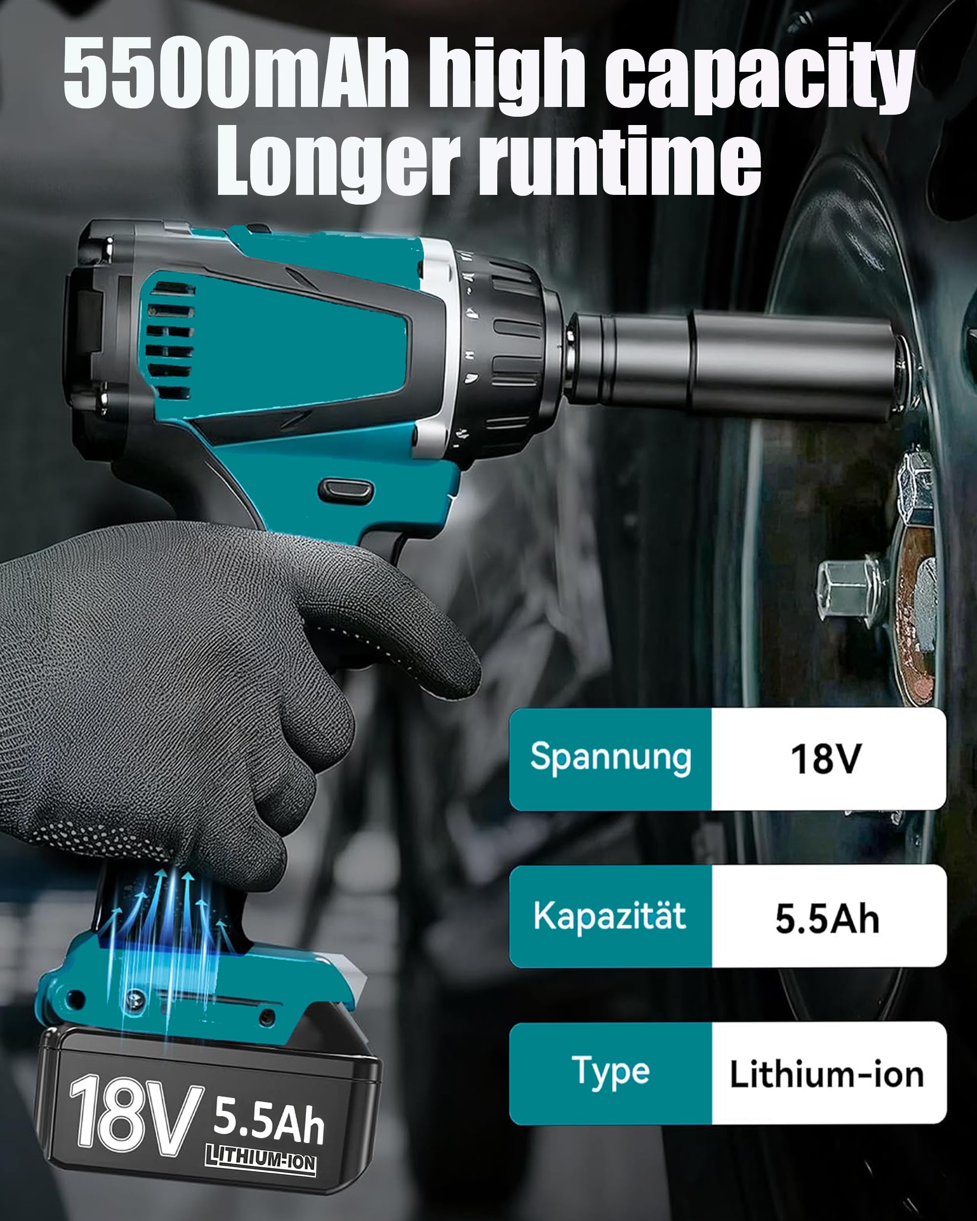 2X 18V 5.5Ah/5500mAh Ersatzakku für makita Kompatibel BL1860B BL1850B BL1840 BL1830 BL1815 BL1845 BL1890 BL1415 BL1430 BL1440 BL1835 194205-3 LXT-400 with LED Werkzeugakku.