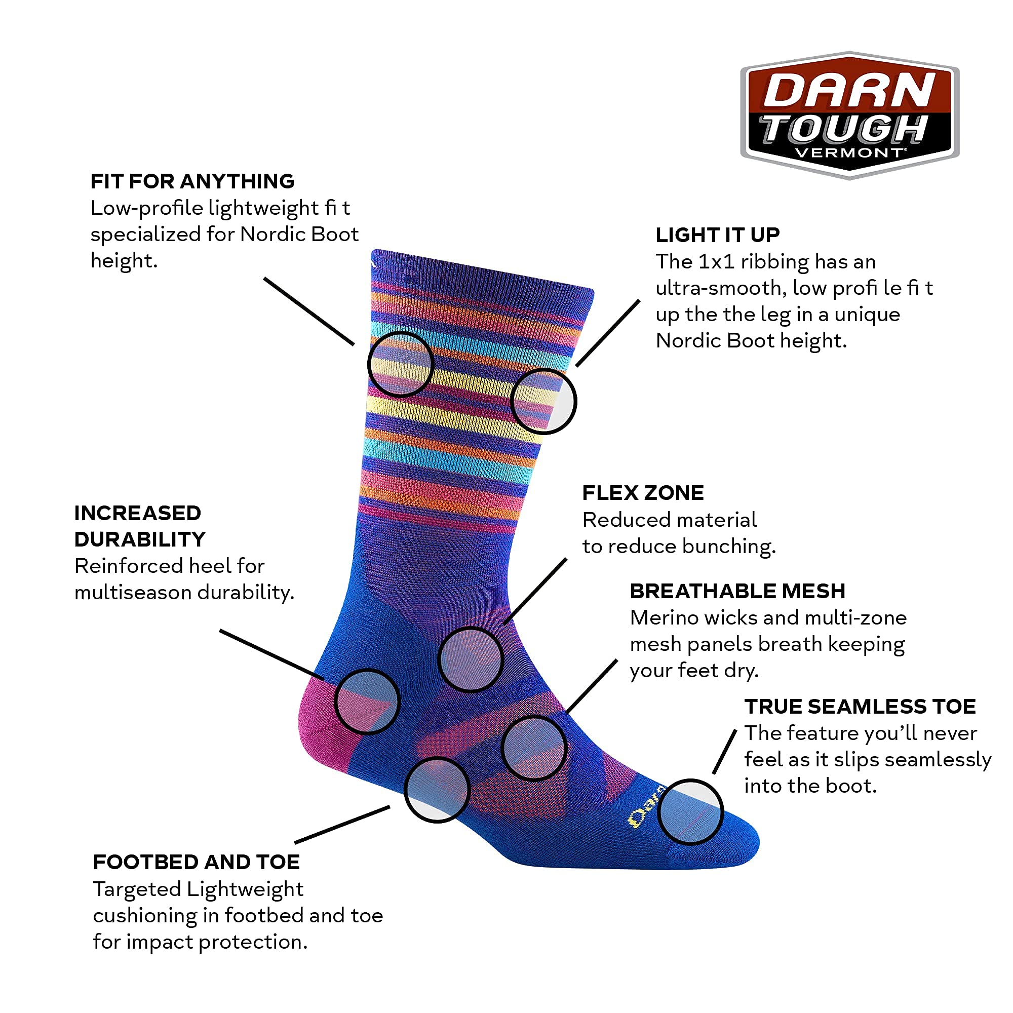 Darn Tough Women's Oslo Nordic Boot Lightweight Snow Sock (Style 8033) - Marine, Large