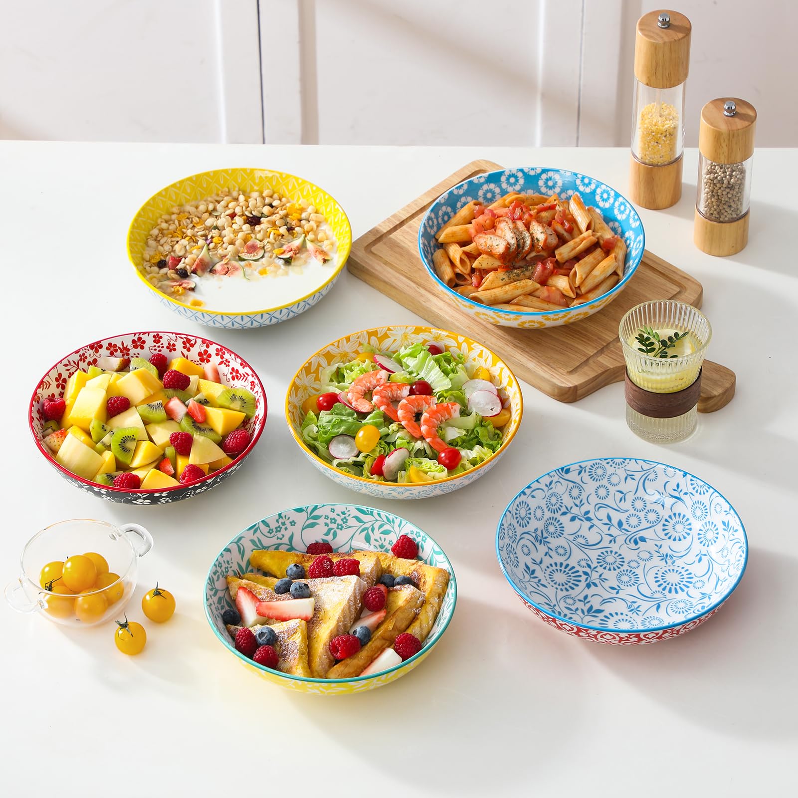 vancasso SELENE Suppenschalen 6-er Set, 1200ml Pastateller aus Pastell Porzellan – Salatschüssel für Nudel, Spaghetti und Suppe, Mikrowellengeeignet