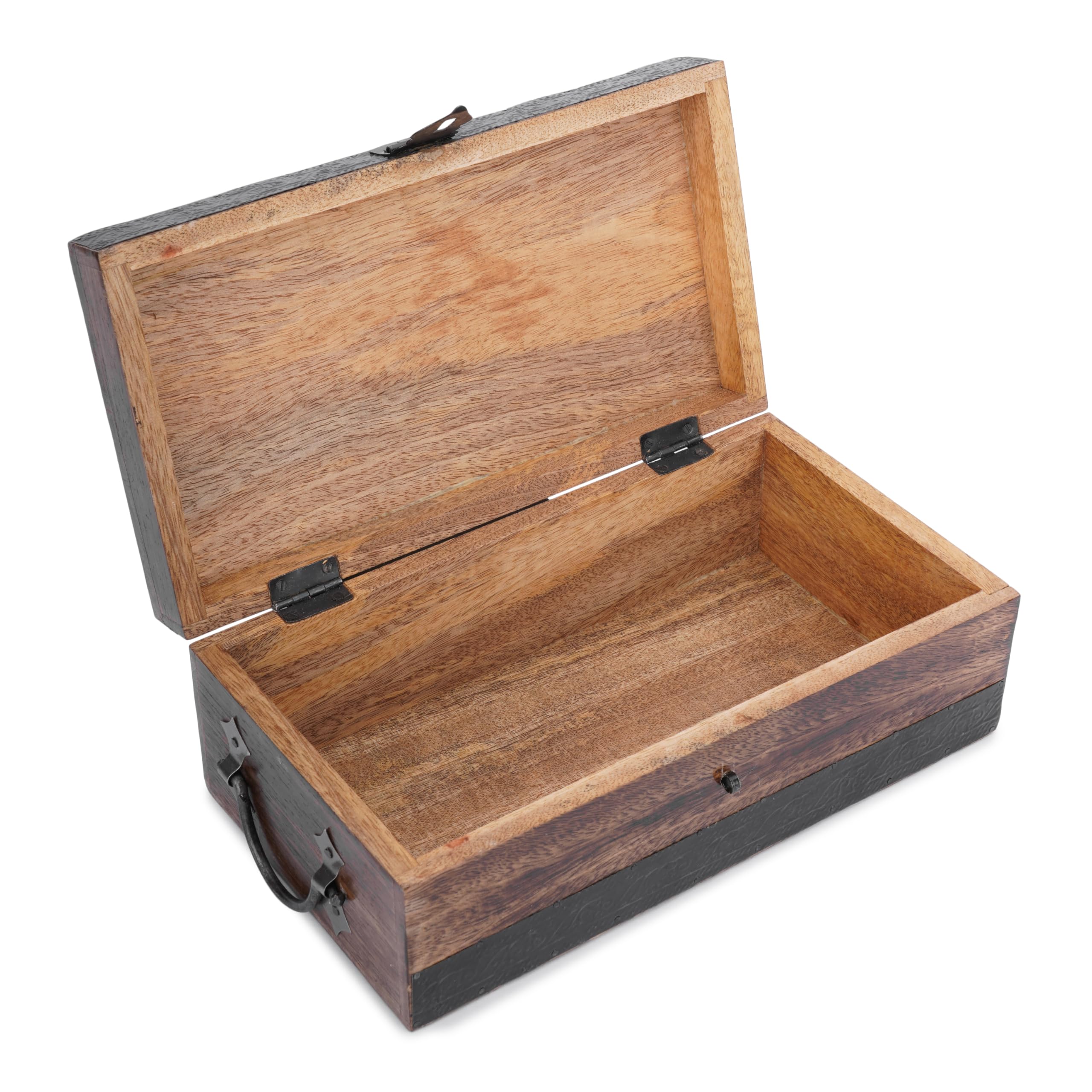 Ajuny Cofre del Tesoro Decorativo de Madera Hecho a mano de Caja de Almacenamiento de Joyas con Diseño de Tiras de Concha Soporte Multiusos para Recuerdos de Viaje Regalos - 11 x 6 pulgadas | Caja de almacenamiento decorativa para joyas, multiusos, recuer