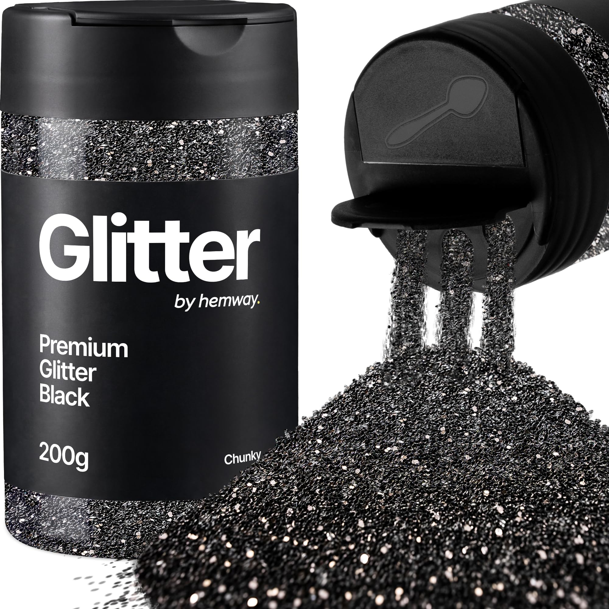Hemway Black Glitter Shaker, 200g Chunky Glitter for Crafts Metallic Flake Sequins for Resin & Epoxy Crafts for Decorating, Halloween, Christmas, Nail, Face, Art