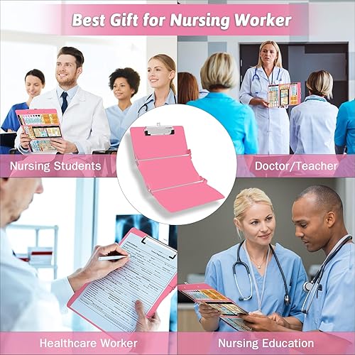 Miniatura 7 de Portapapeles Plegable de Enfermería Médico Edición Hojas de Referencia de Aluminio 3 Capas Portapapeles Plegables Tamaño de Bolsillo de Enfermería