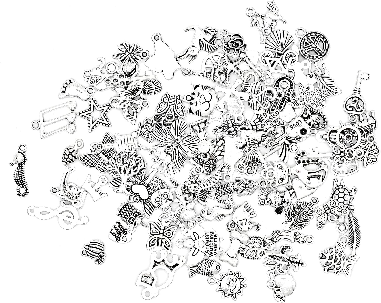 Silver Charms for Jewellery Making,100 Pieces Mixed Smooth Tibetan Metal Charms Pendants for DIY Craft Jewelry Making Bracelet Necklace Pendant Earring Accessories