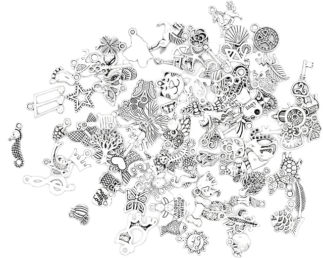 Bailinks Silver Charms for Jewellery Making,100 Pieces Mixed Smooth Tibetan Metal Charms Pendants for DIY Craft Jewelry Making Bracelet Necklace Pendant Earring Accessories