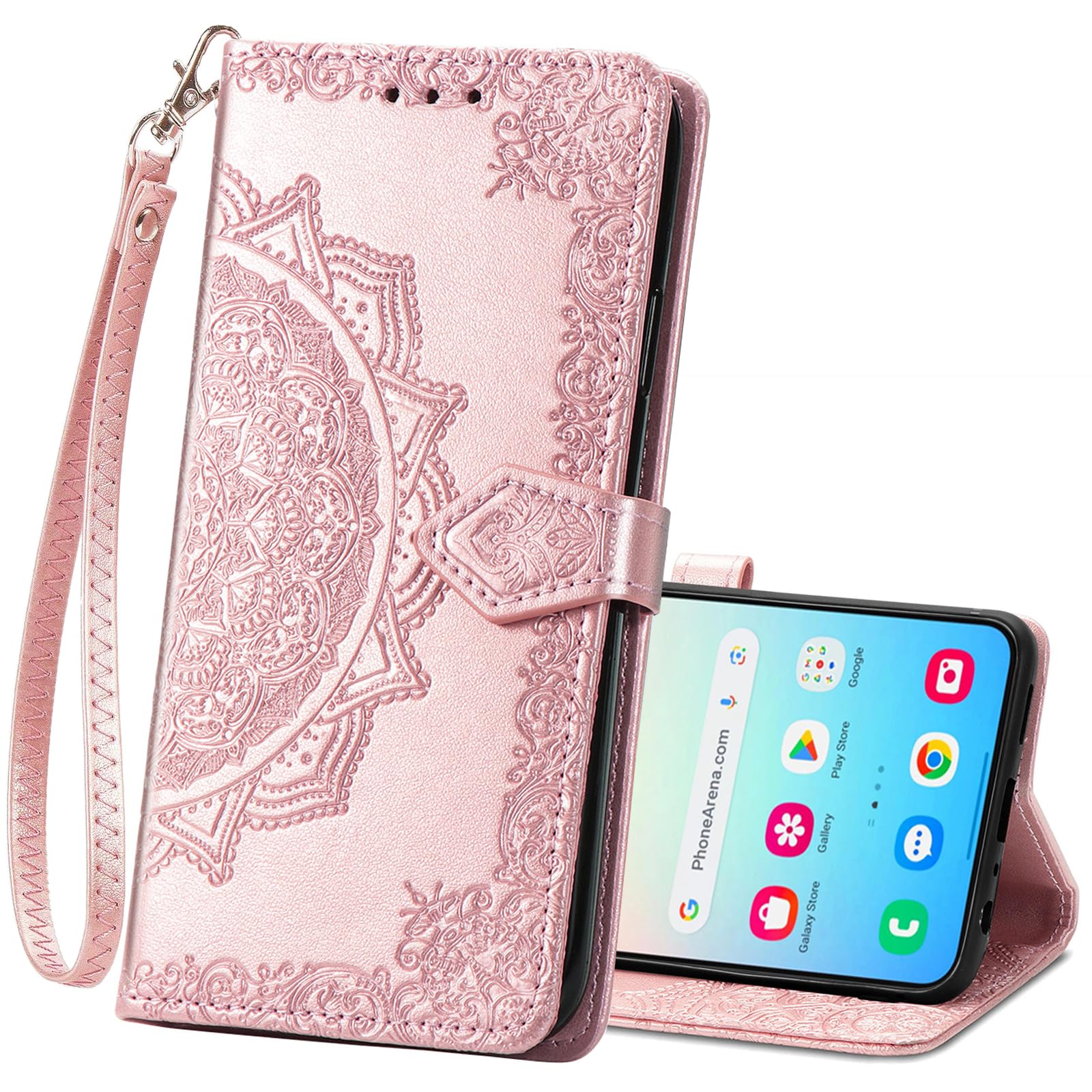 for Samsung Galaxy S25 Plus Case Wallet,Flip Folio PU Leather Cover Emboss Mandala Flower,Card Slots,Kickstand Protective Phone Case Wrist Strap Woman