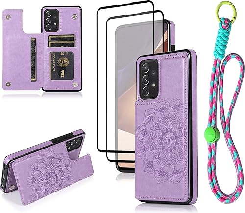 Miniatura 8 de Funda tipo cartera para Galaxy A52 (5G) de 6.5 pulgadas con tarjetero, piel sintética con estampado de mandala en relieve de piel sintética con