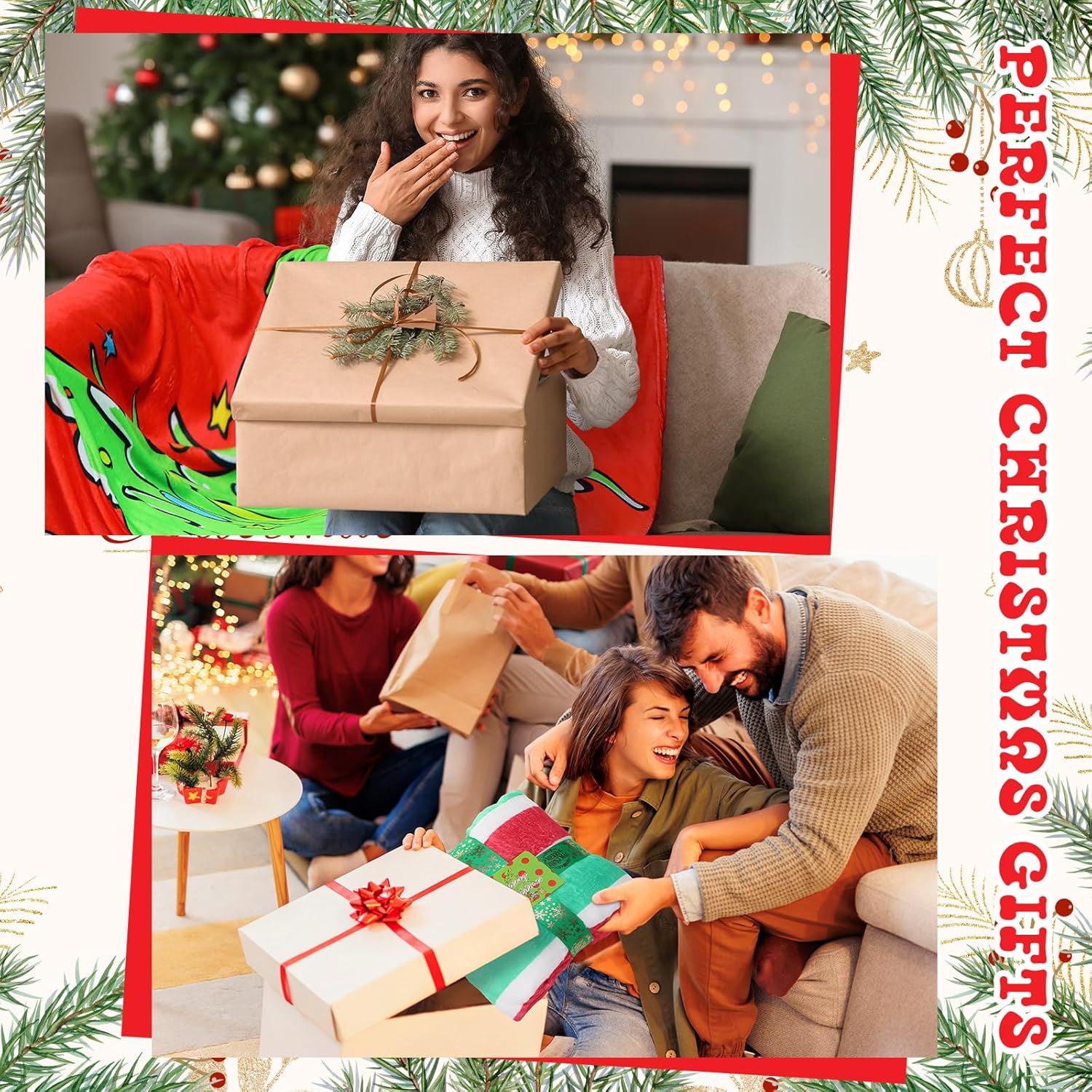 4 Pack Christmas Blankets Throws Bulk, 50"x 60" Green and Red Flannel Xmas Tree Throw Blankets with Greeting Cards, Cute Soft Fuzzy Cozy for Sofa Couch Bedding Christmas Decor Gifts