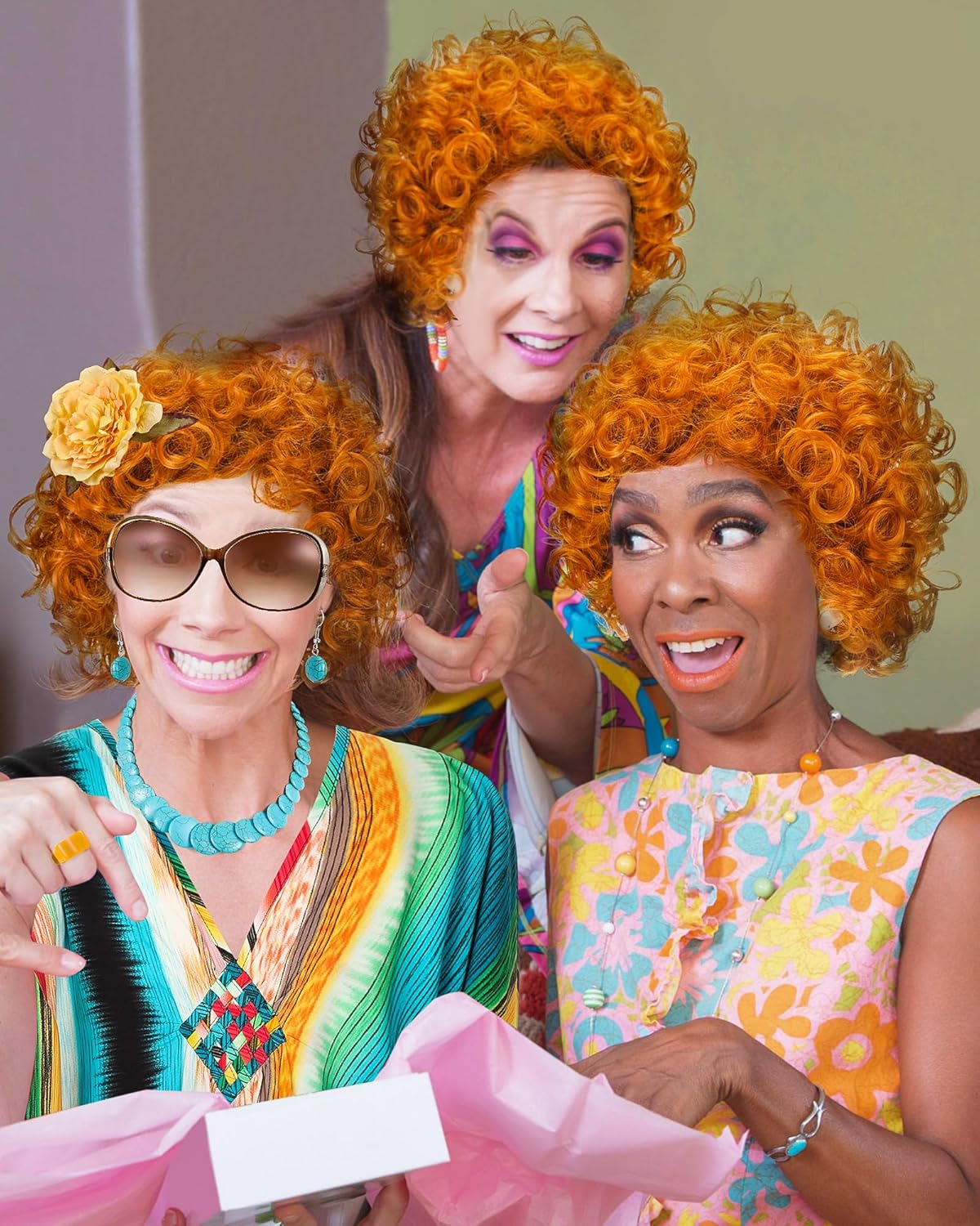 Landlady Costume Including Caftan Dress Curly Wig Necklace Earring Sunglasses Rings Hair Clip for Halloween Cosplay - Image 5