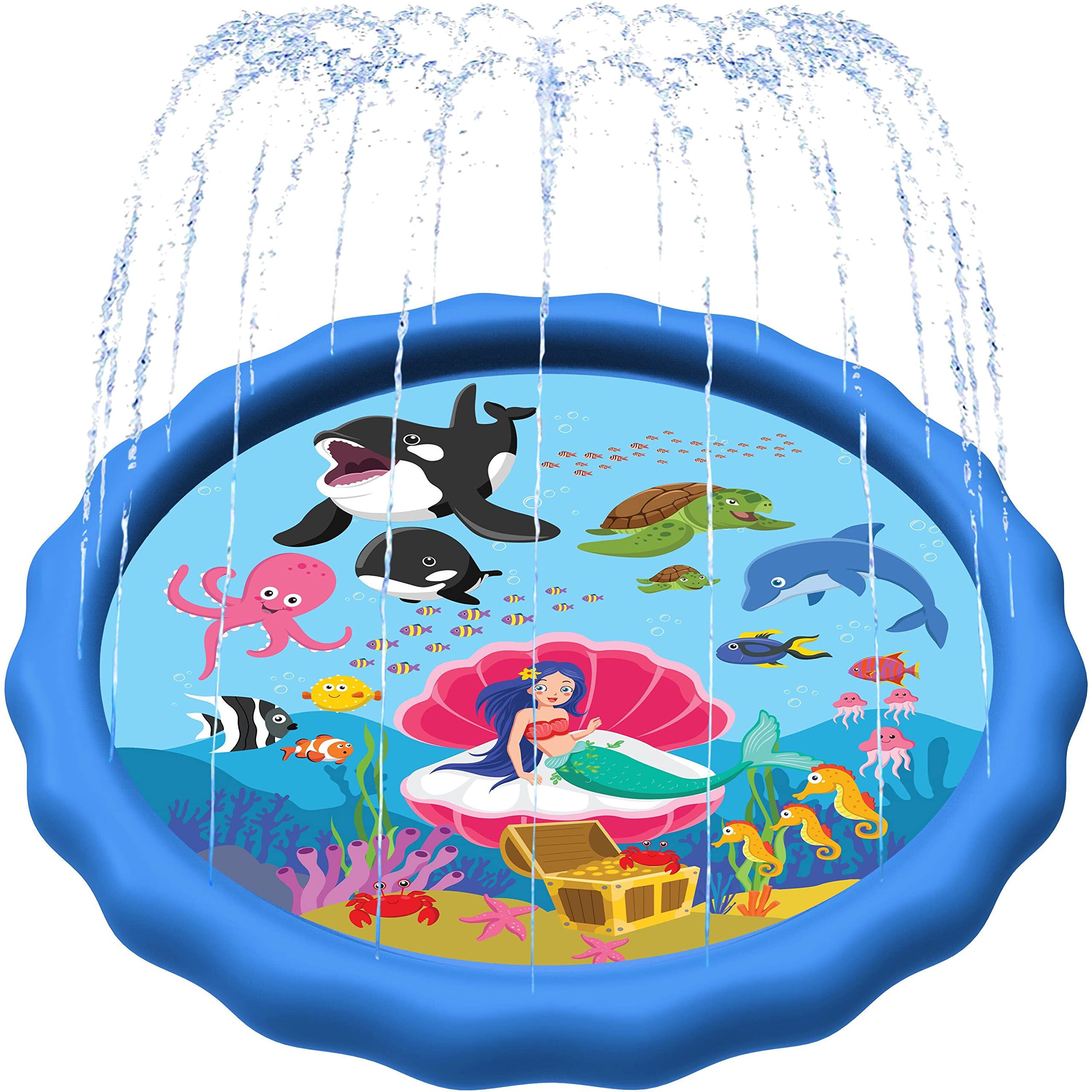 SplashEZ 89" Extra Large Splash Pad for Kids and Dogs Outdoor Toys for Toddlers 1-3 and 4-8 Years Old Kids Wading Pool for Backyard Sprinkler Plastic Water Summer Toys Sea World